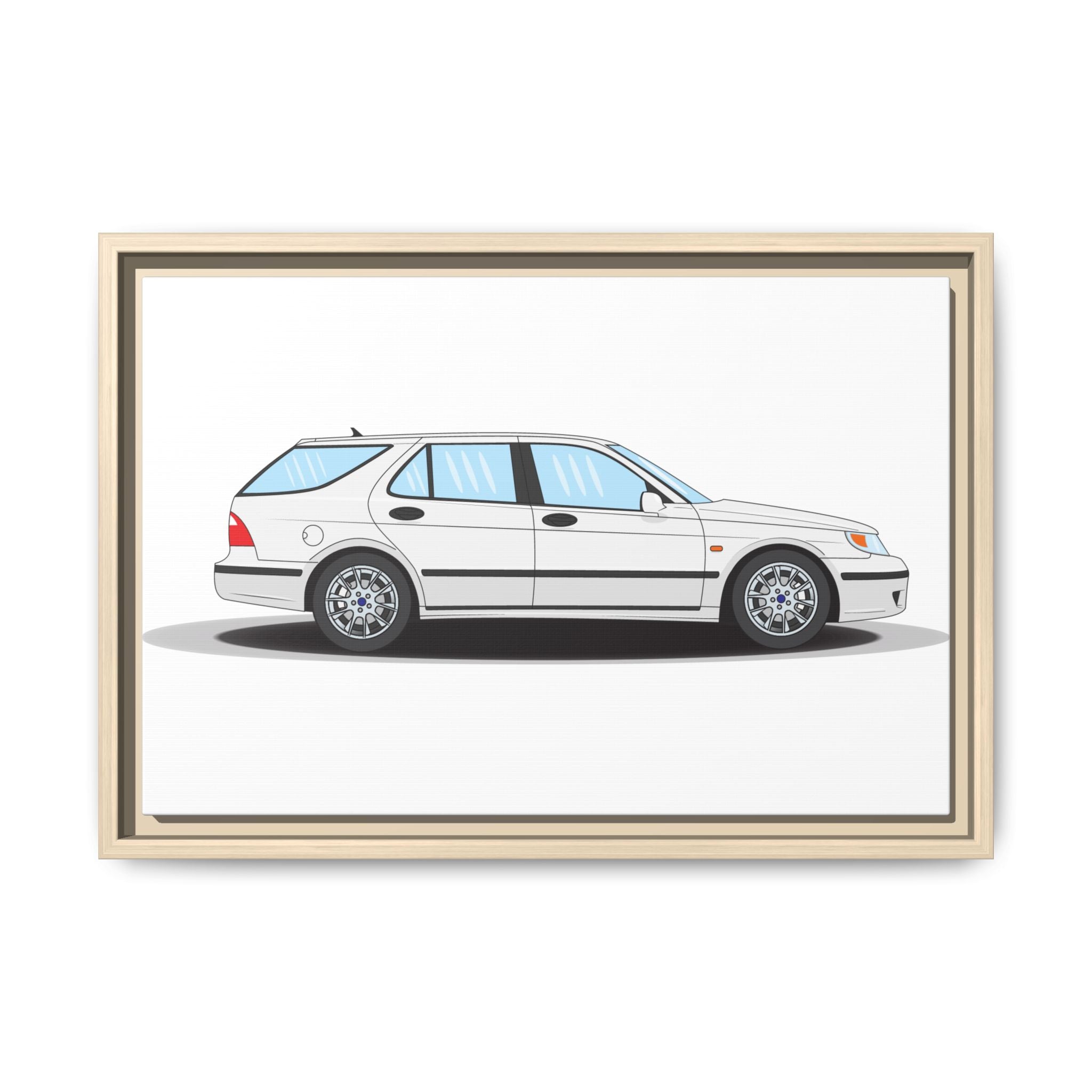 Saab 9-5 OG Aero Wagon Artic White Art Print — Framed Matte Canvas Wall Decor