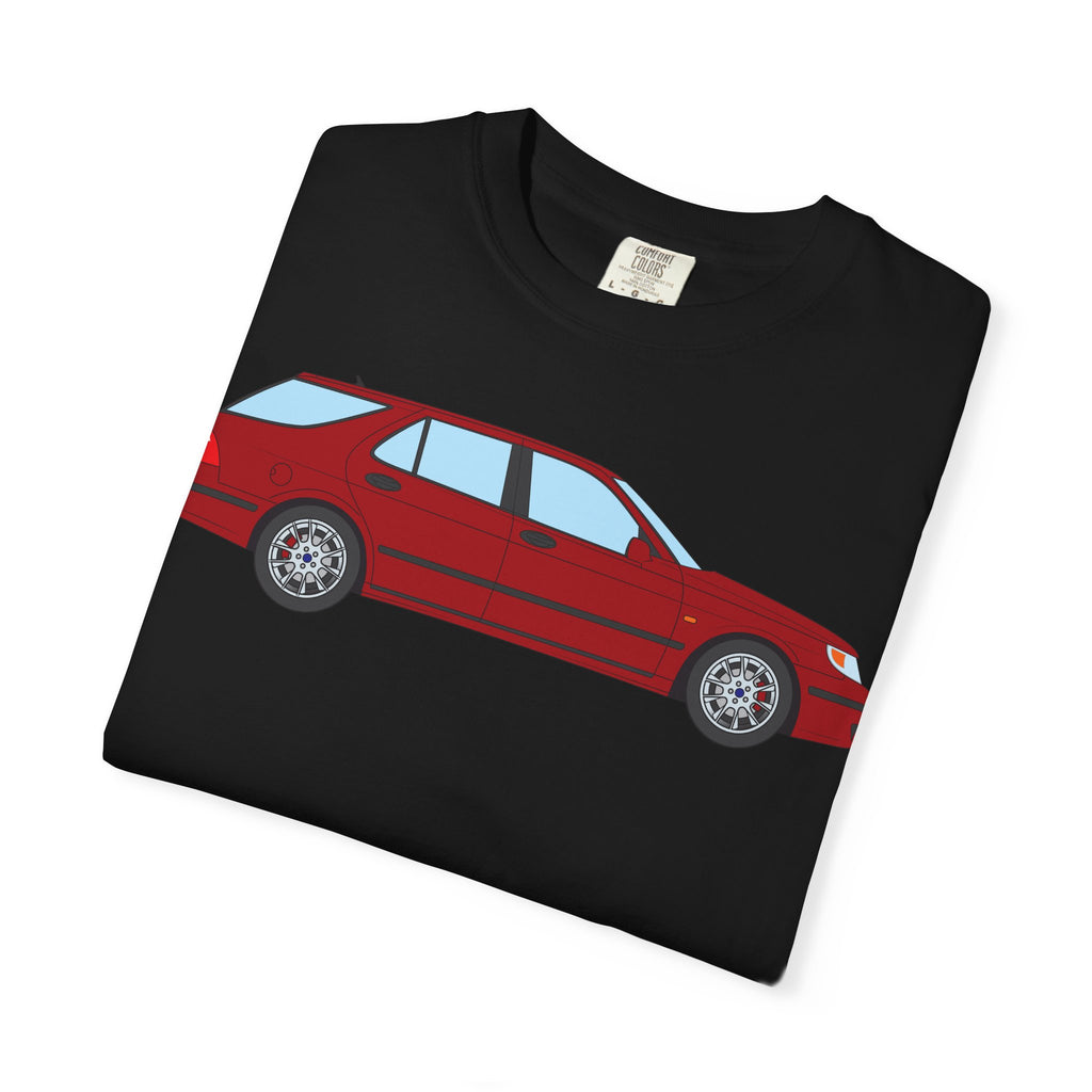 Saab 9-5 OG Aero Wagon Laser Red  — T-Shirt — Retro Car Graphic Tee