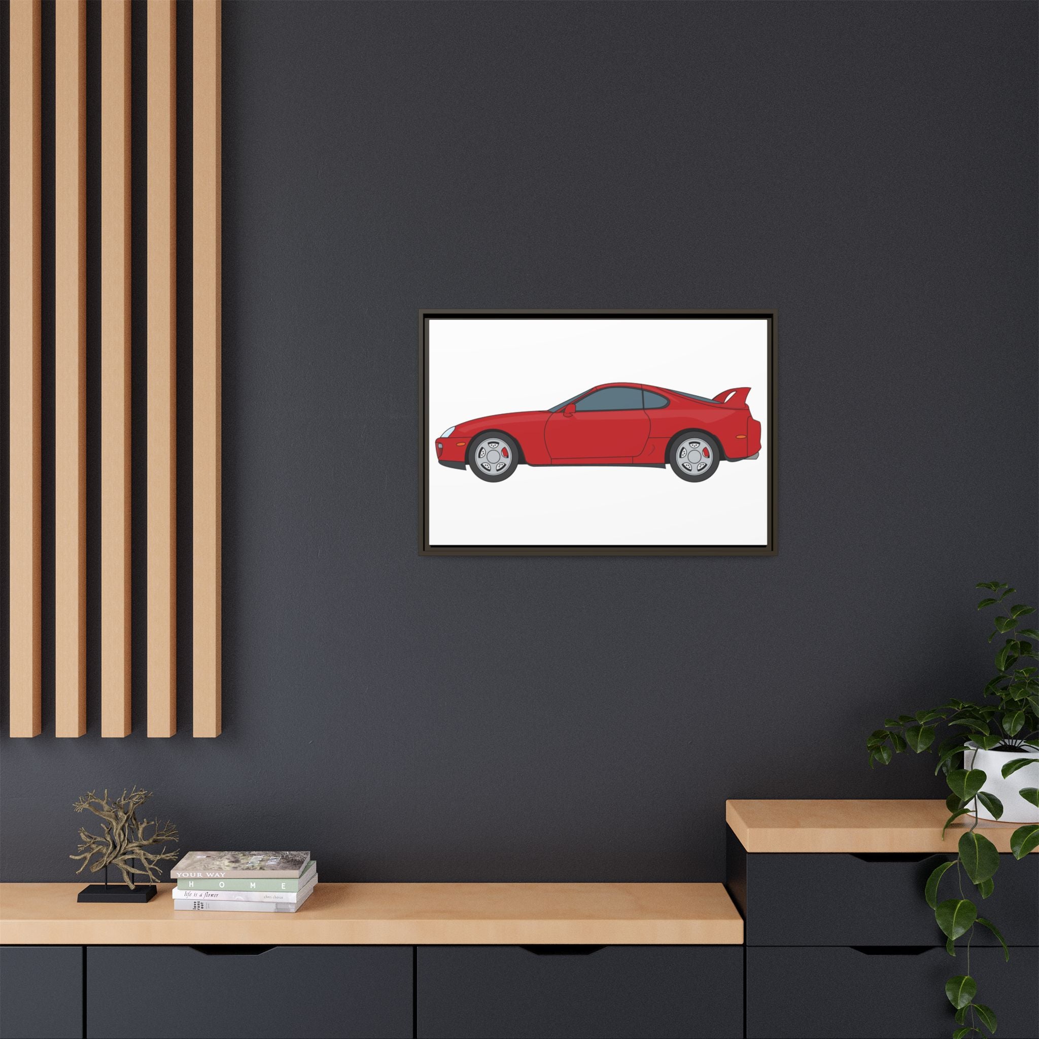 Toyota Supra MK4 Super Red ll Art Print — Framed Matte Canvas Wall Decor