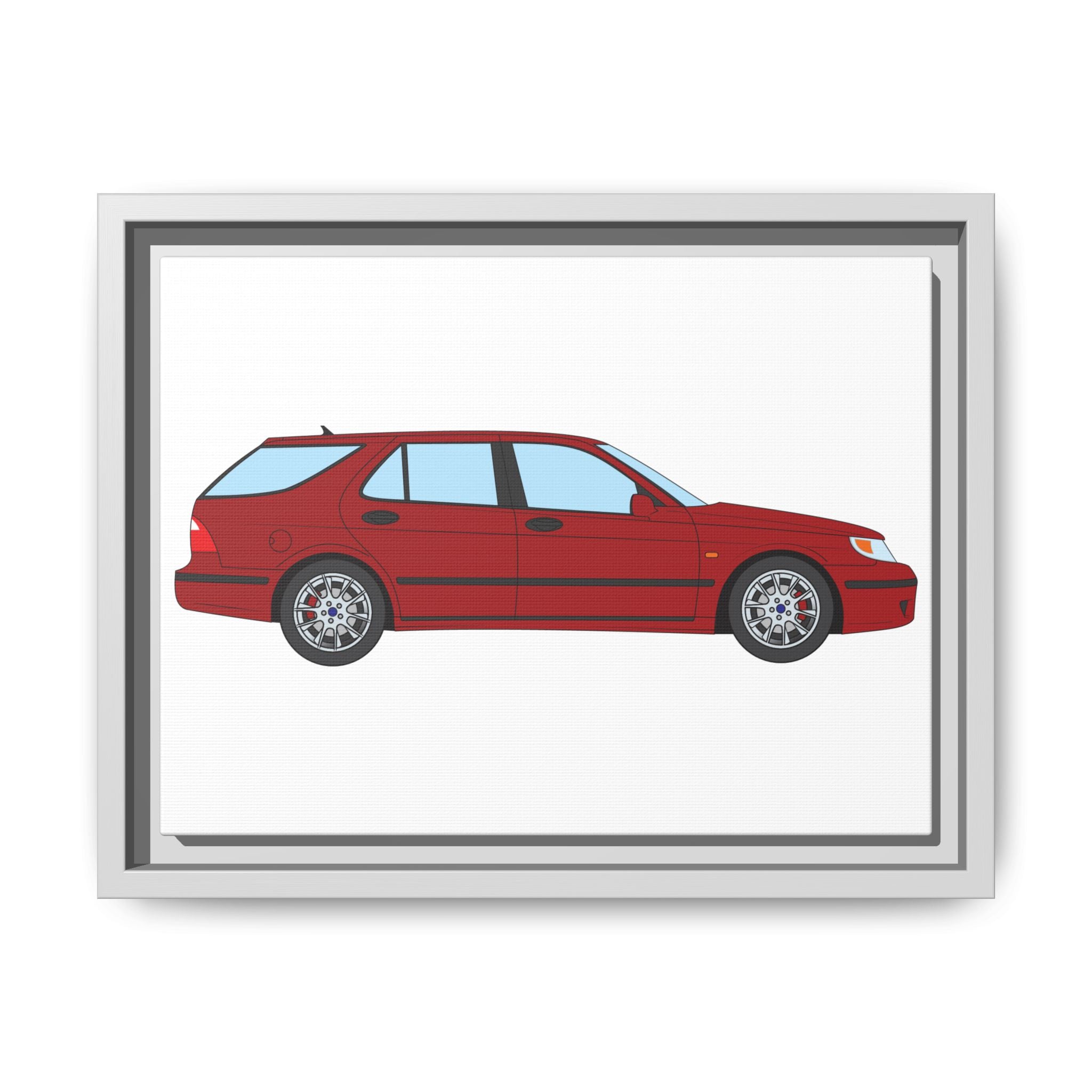 Saab 9-5 OG Aero Wagon — Laser Red Art Print — Framed Matte Canvas Wall Decor