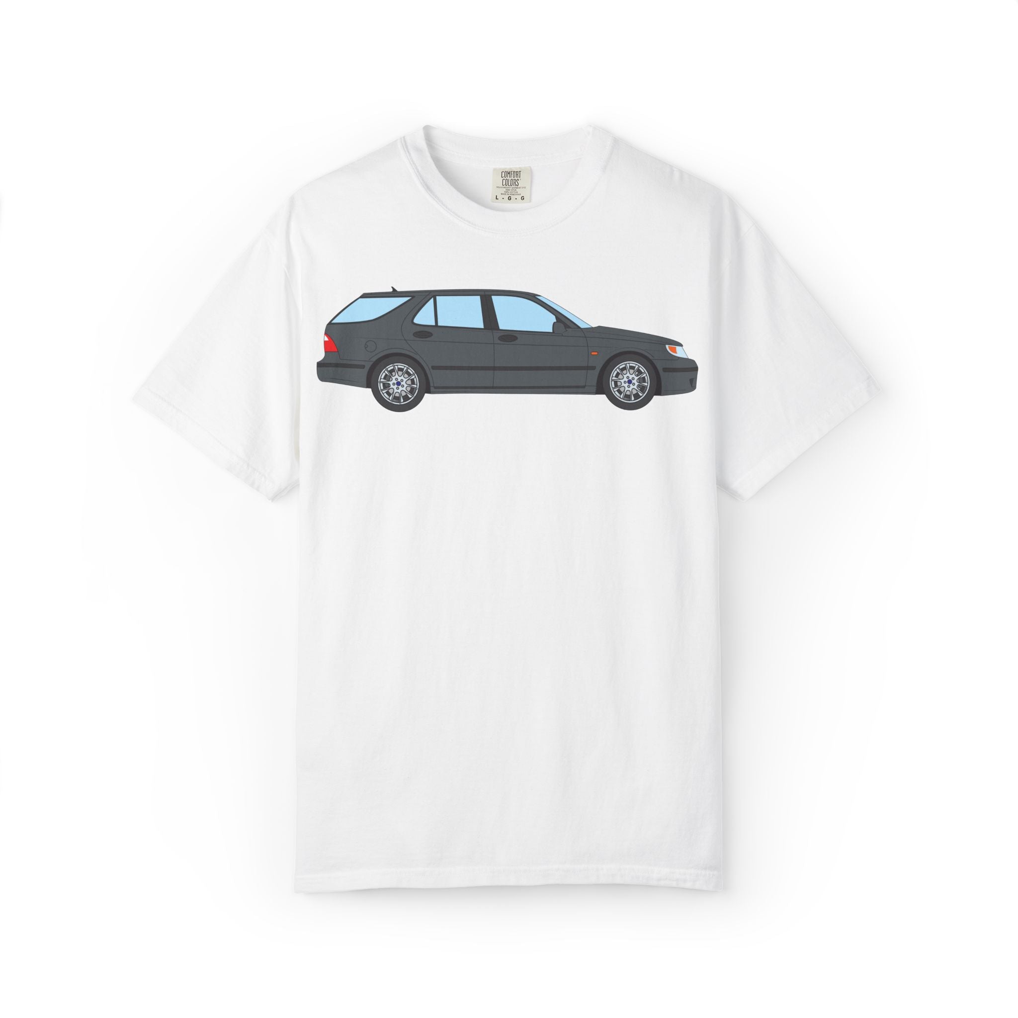 Saab 9-5 OG Aero Wagon Steel Grey  — T-Shirt — Retro Car Graphic Tee