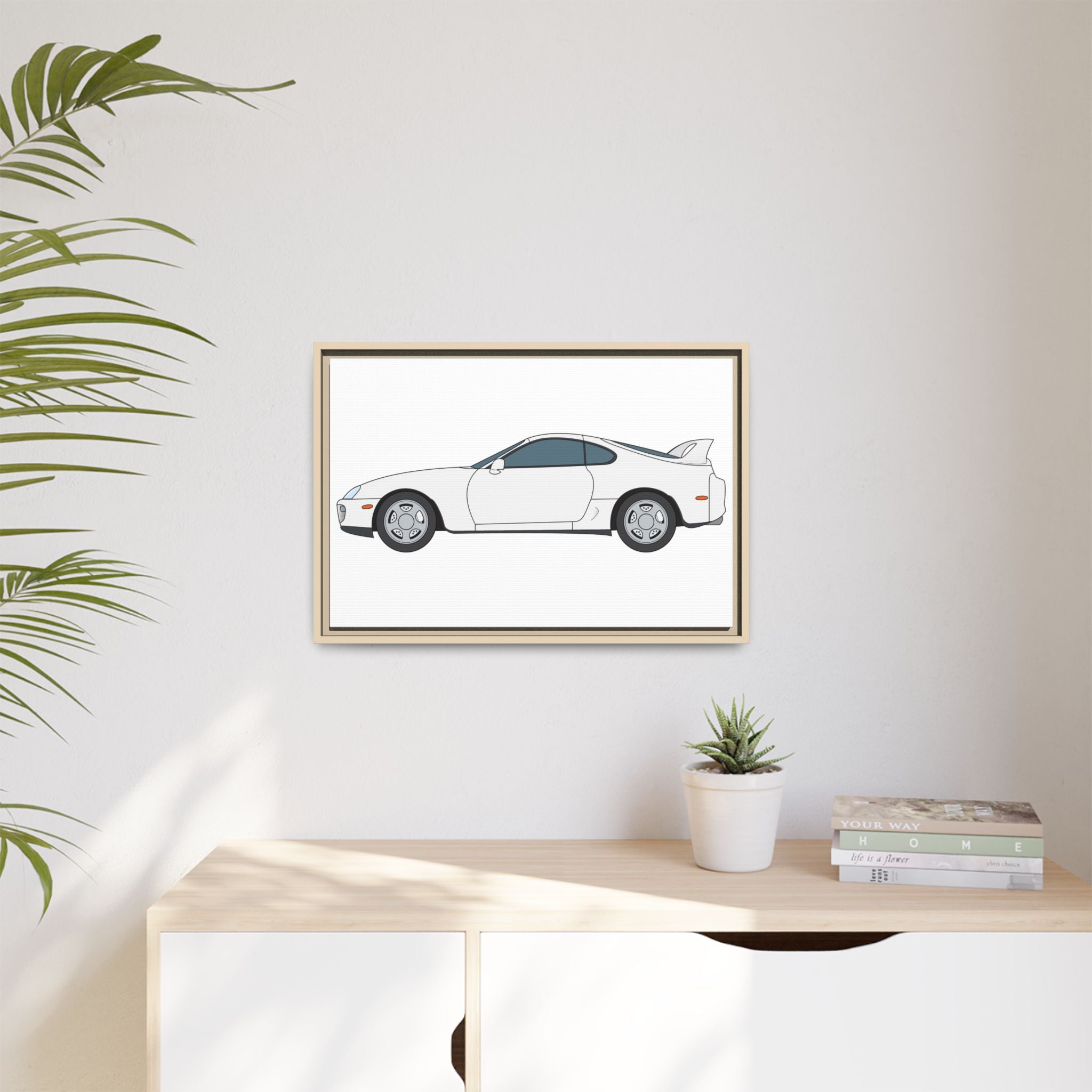 Toyota Supra MK4 Super White ll Art Print — Framed Matte Canvas Wall Decor