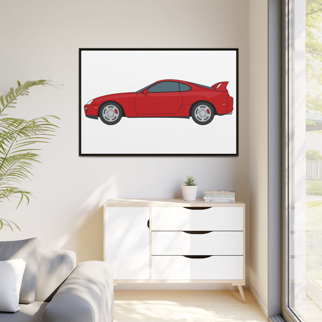 Toyota Supra MK4 Super Red ll Art Print — Framed Matte Canvas Wall Decor
