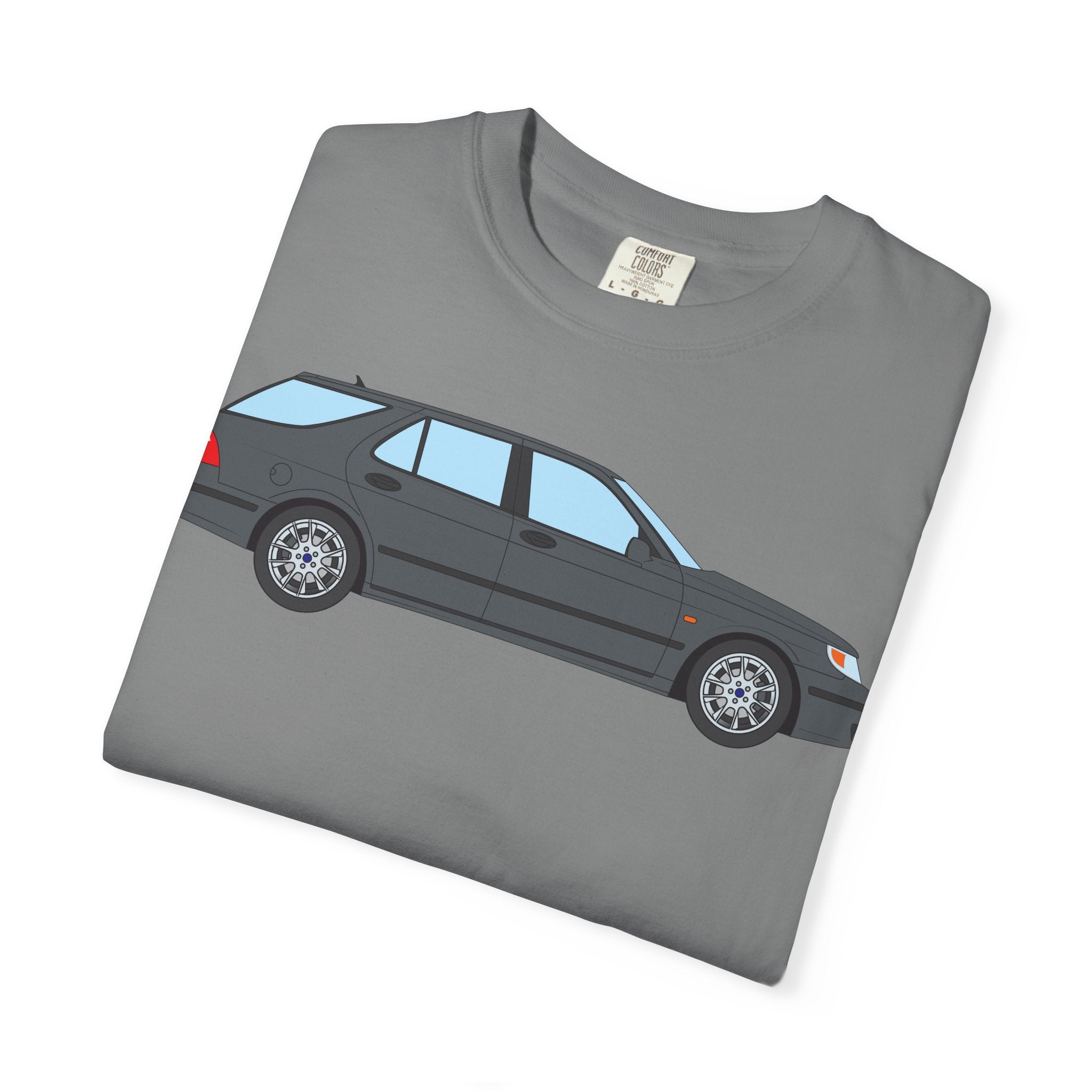 Saab 9-5 OG Aero Wagon Steel Grey  — T-Shirt — Retro Car Graphic Tee
