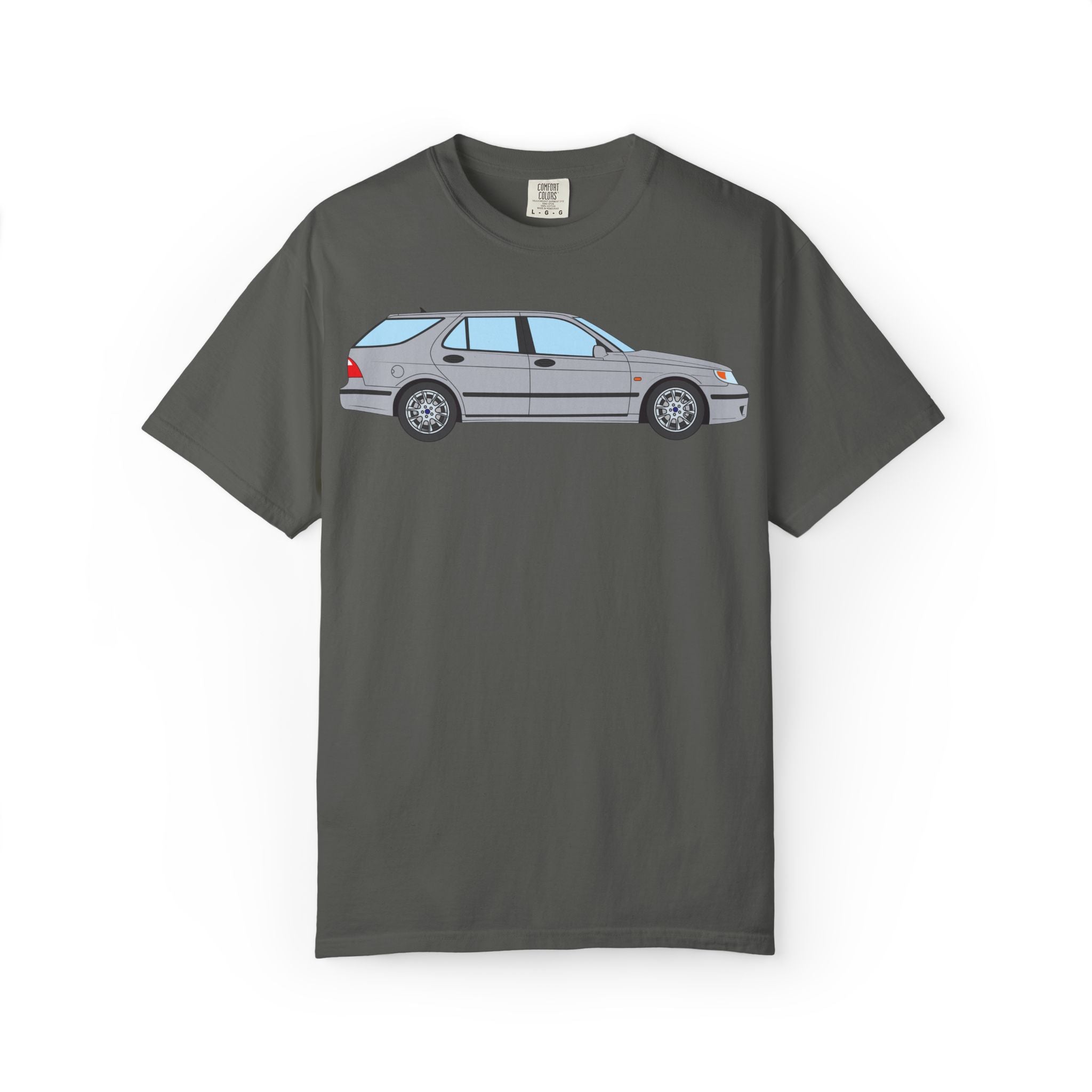 Saab 9-5 OG Aero Wagon Silver Metallic  — T-Shirt — Retro Car Graphic Tee