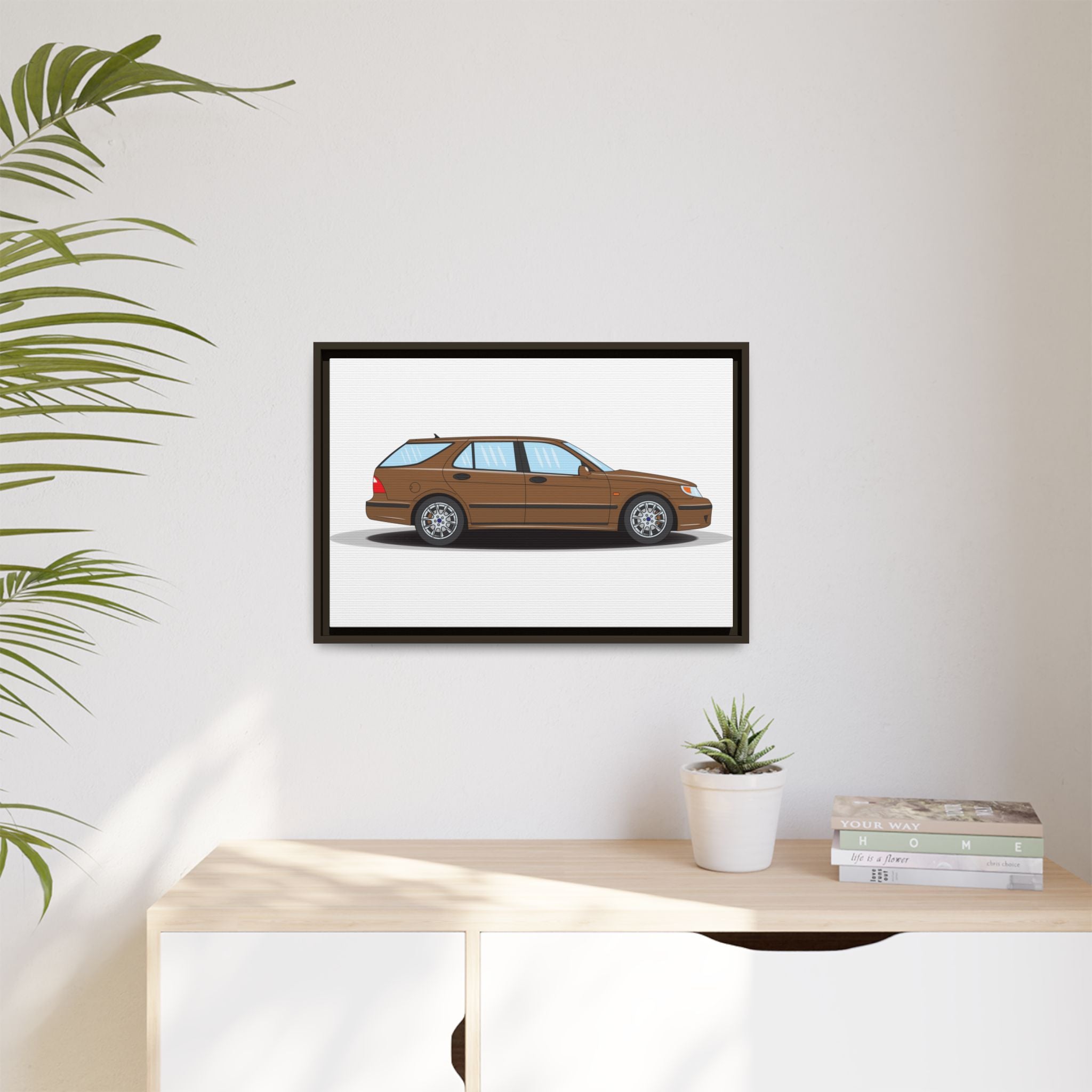 Saab 9-5 OG Aero Wagon Hazelnut Metallic Art Print — Framed Matte Canvas Wall Decor