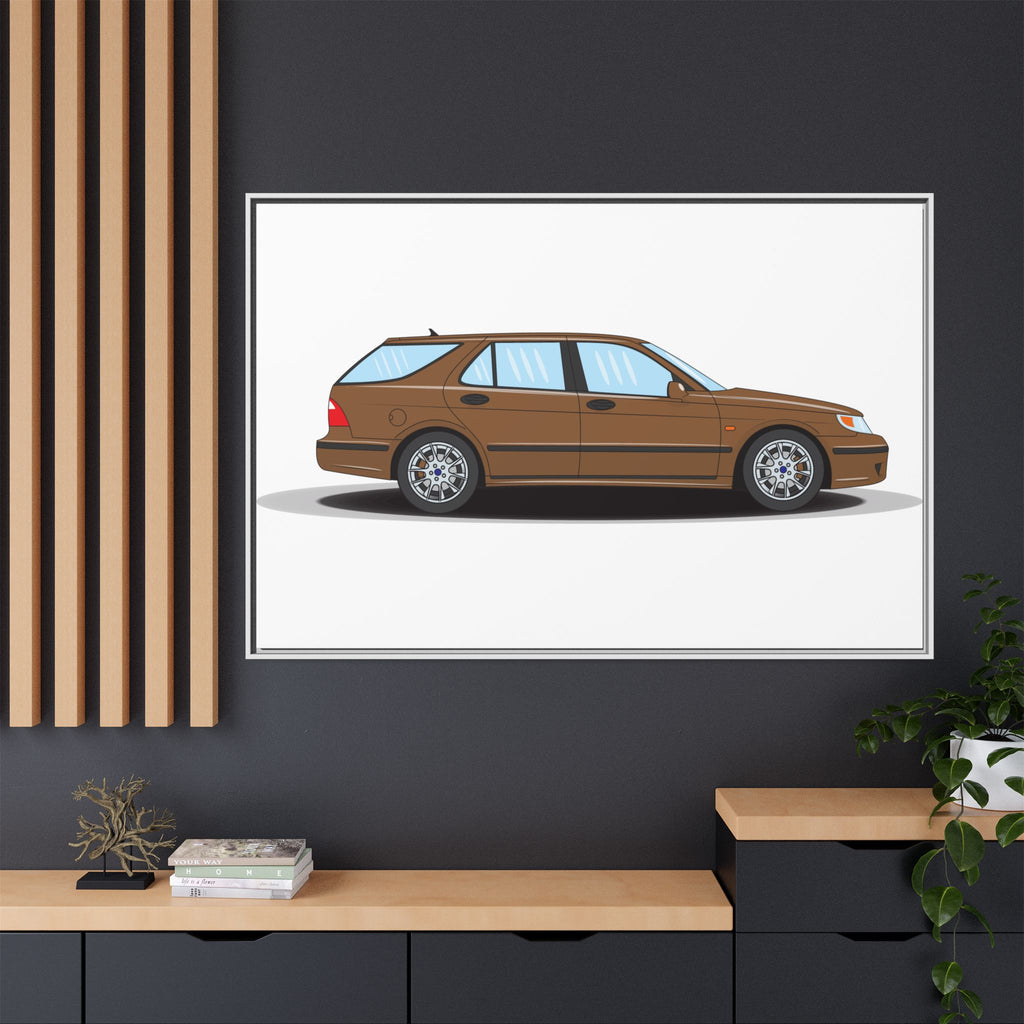Saab 9-5 OG Aero Wagon Hazelnut Metallic Art Print — Framed Matte Canvas Wall Decor