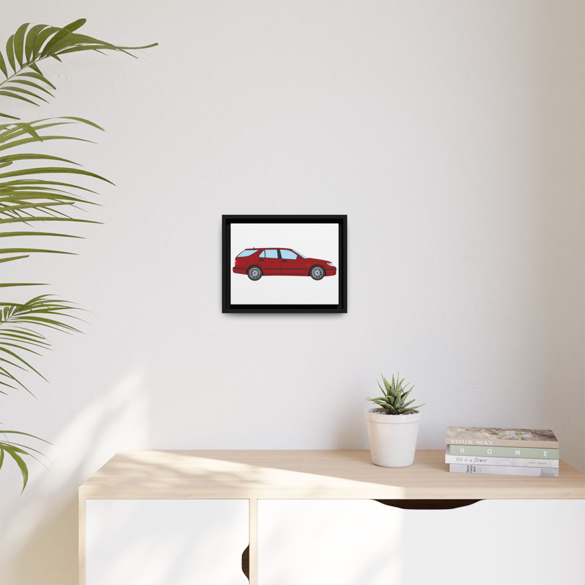 Saab 9-5 OG Aero Wagon — Laser Red Art Print — Framed Matte Canvas Wall Decor