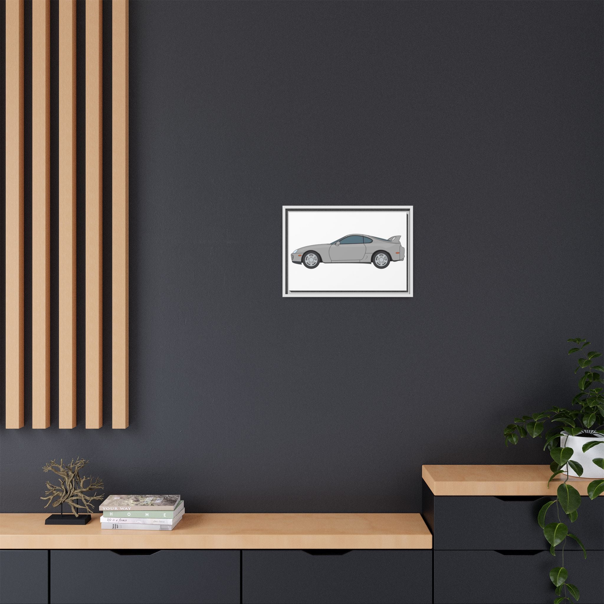 Toyota Supra MK4 Silver Metallic Art Print — Framed Matte Canvas Wall Decor