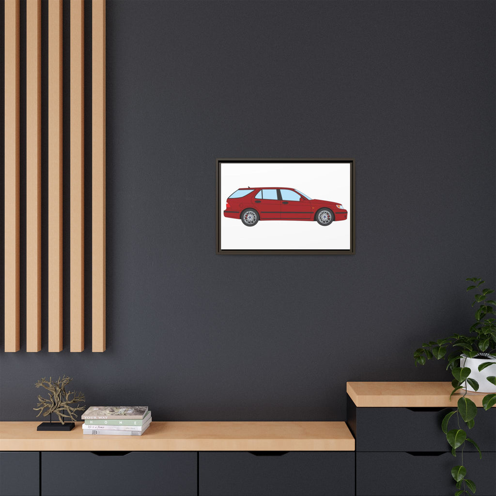 Saab 9-5 OG Aero Wagon — Laser Red Art Print — Framed Matte Canvas Wall Decor