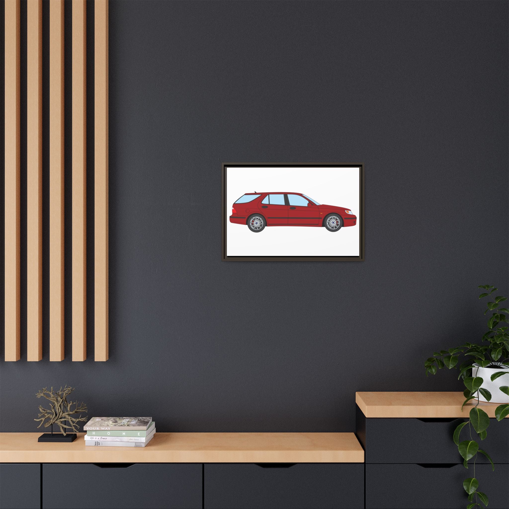 Saab 9-5 OG Aero Wagon — Laser Red Art Print — Framed Matte Canvas Wall Decor
