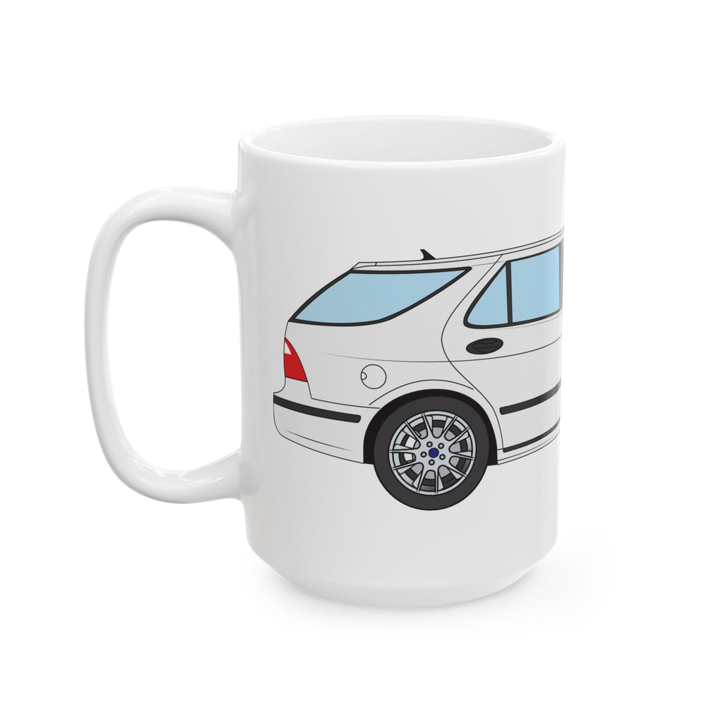 Saab 9-5 OG Aero Wagon Artic White — Ceramic Mug — Coffee Cup (11oz & 15oz)