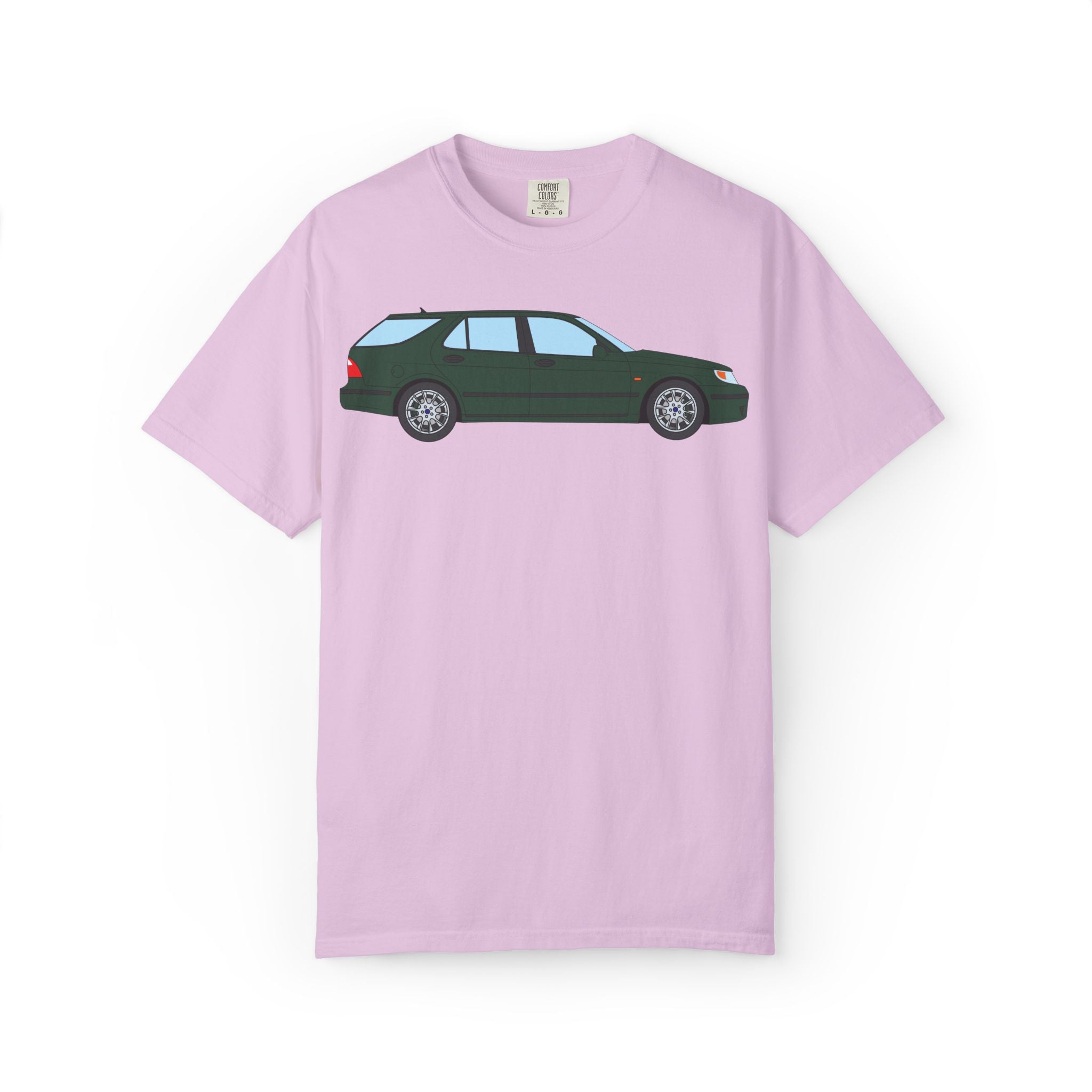 Saab 9-5 OG Aero Wagon Scarabe Green  — T-Shirt — Retro Car Graphic Tee