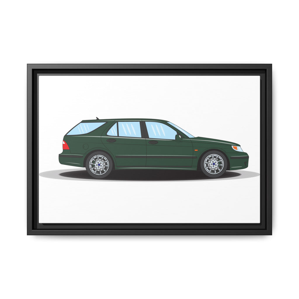 Saab 9-5 OG Aero Wagon Scarabe Green Art Print — Framed Matte Canvas Wall Decor