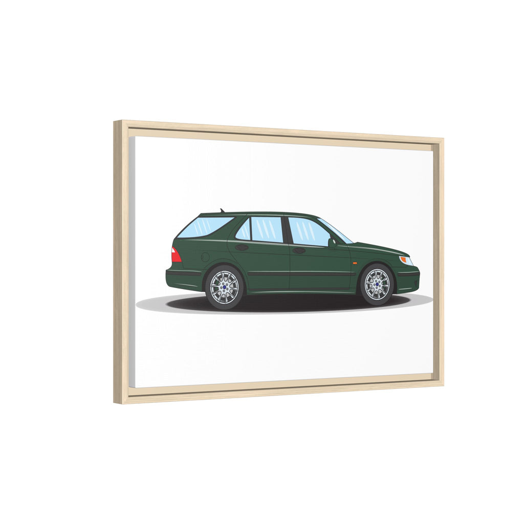 Saab 9-5 OG Aero Wagon Scarabe Green Art Print — Framed Matte Canvas Wall Decor