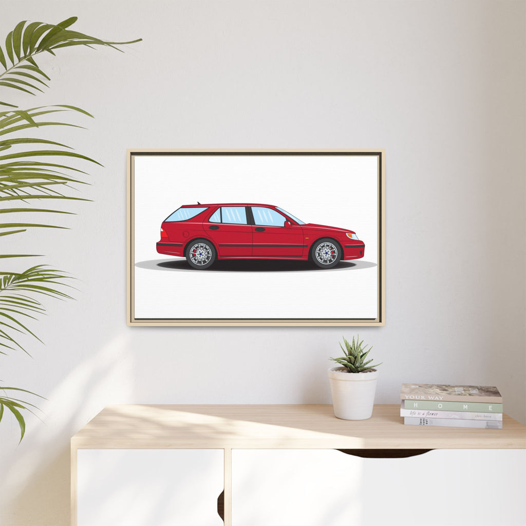 Saab 9-5 OG Aero Wagon Laser Red Art Print — Framed Matte Canvas Wall Decor