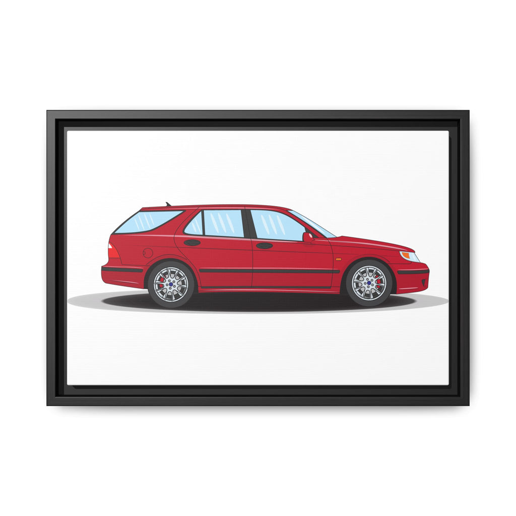 Saab 9-5 OG Aero Wagon Laser Red Art Print — Framed Matte Canvas Wall Decor