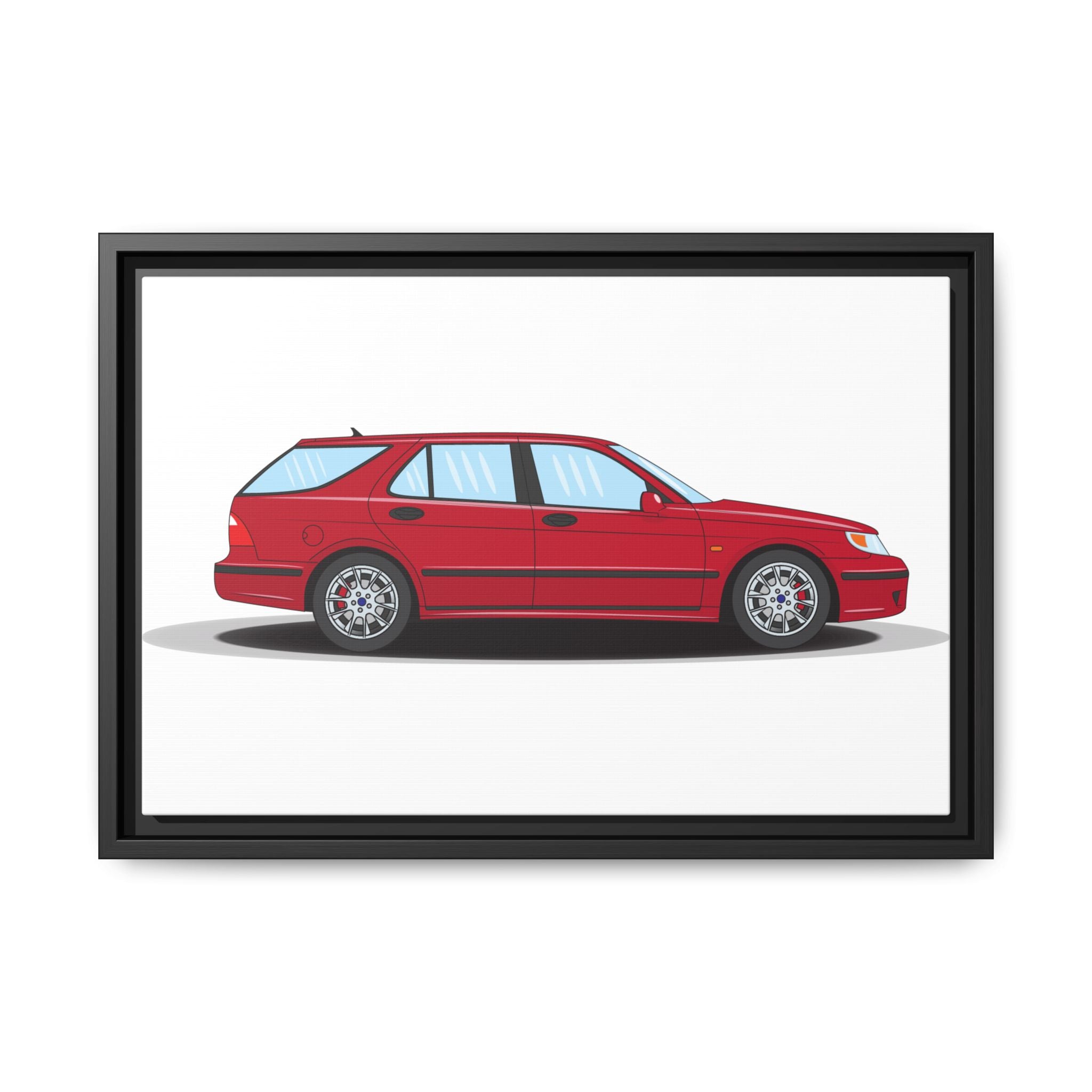 Saab 9-5 OG Aero Wagon Laser Red Art Print — Framed Matte Canvas Wall Decor