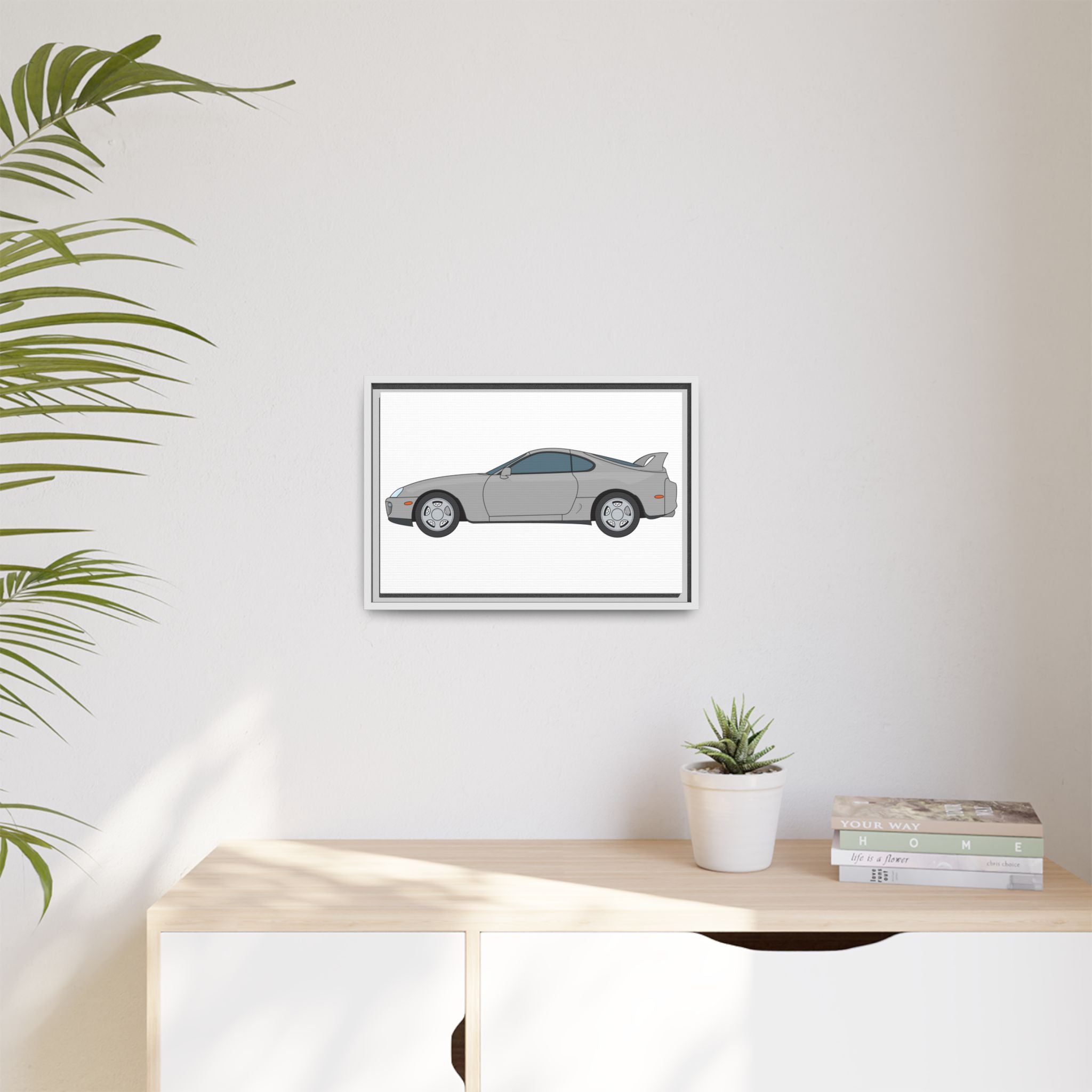 Toyota Supra MK4 Silver Metallic Art Print — Framed Matte Canvas Wall Decor