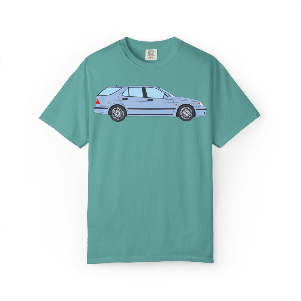 Saab 9-5 OG Aero Wagon Ice Blue  — T-Shirt — Retro Car Graphic Tee