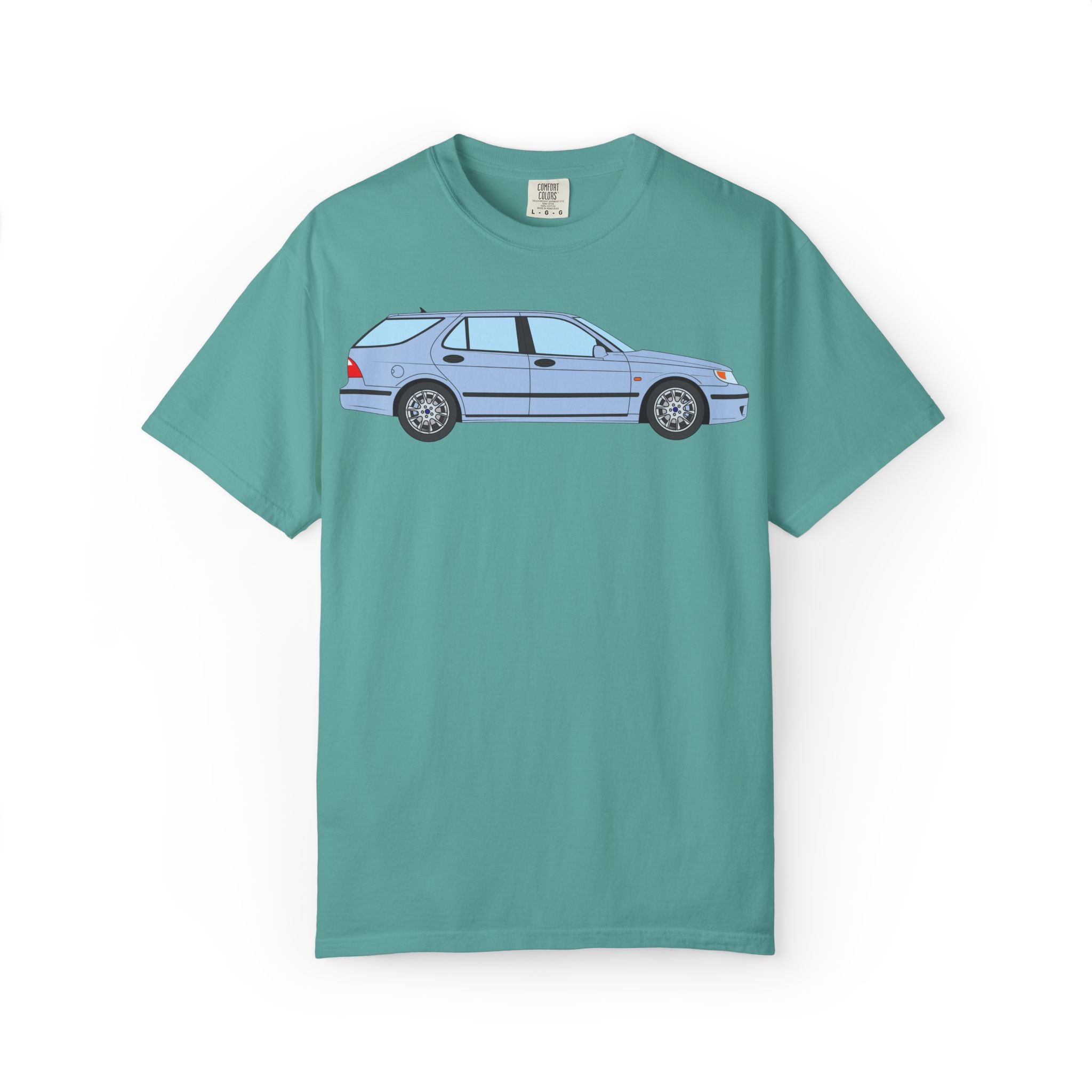 Saab 9-5 OG Aero Wagon Ice Blue  — T-Shirt — Retro Car Graphic Tee