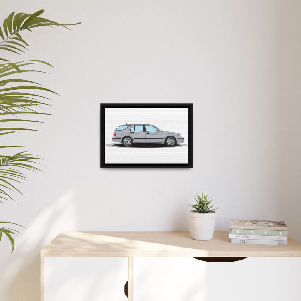 Saab 9-5 OG Aero Wagon Silver Metallic Art Print — Framed Matte Canvas Wall Decor