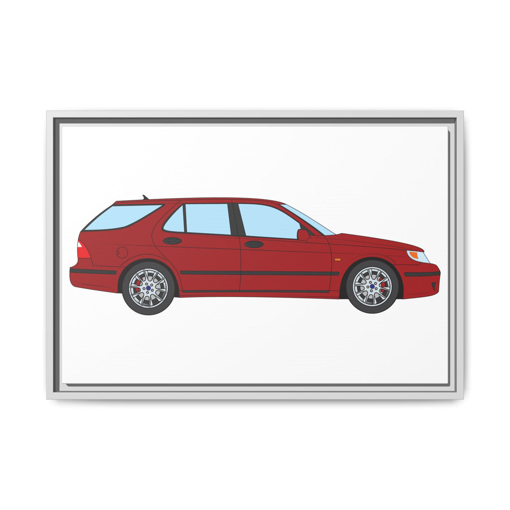 Saab 9-5 OG Aero Wagon — Laser Red Art Print — Framed Matte Canvas Wall Decor
