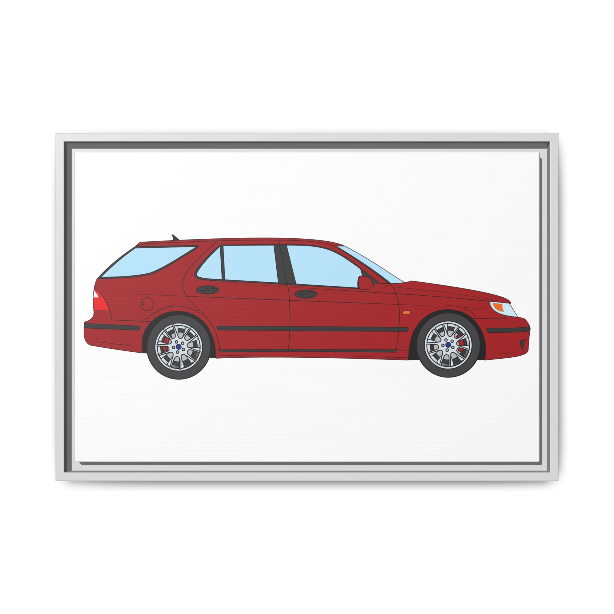 Saab 9-5 OG Aero Wagon — Laser Red Art Print — Framed Matte Canvas Wall Decor
