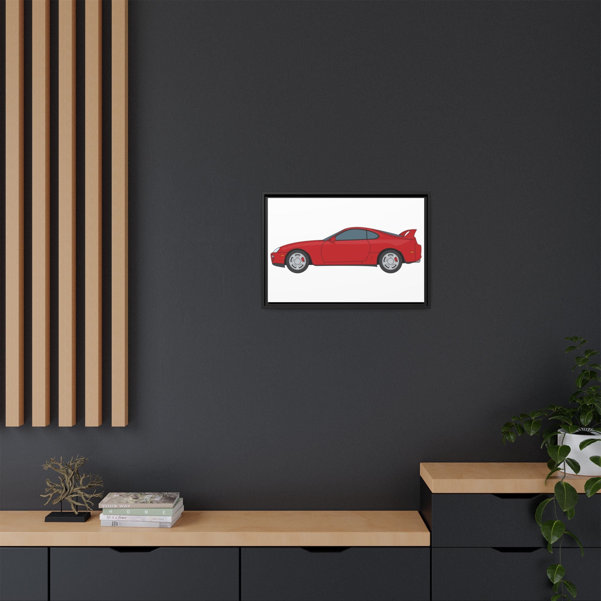 Toyota Supra MK4 Super Red ll Art Print — Framed Matte Canvas Wall Decor