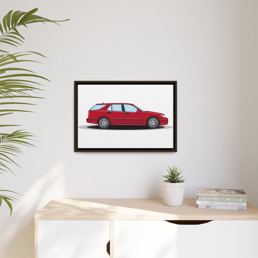 Saab 9-5 OG Aero Wagon Laser Red Art Print — Framed Matte Canvas Wall Decor