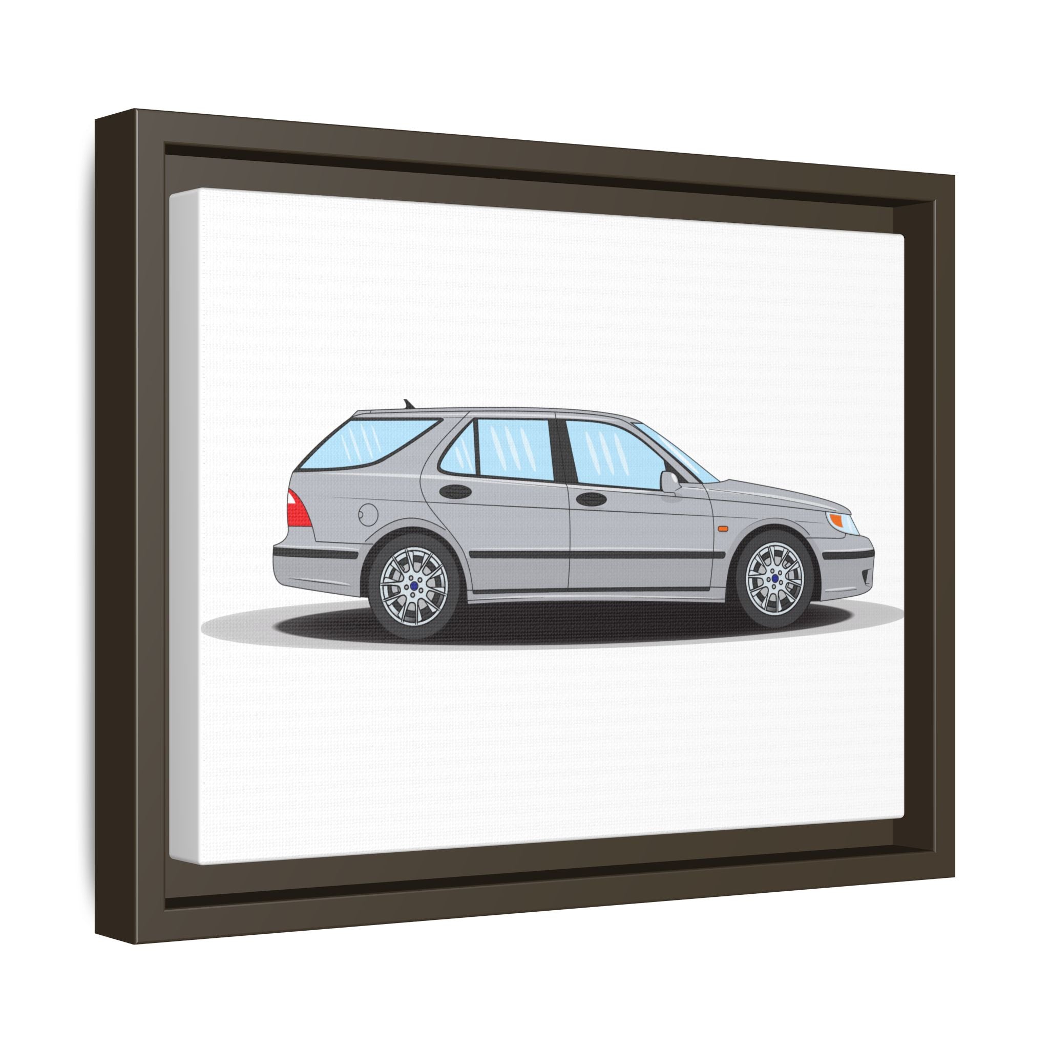 Saab 9-5 OG Aero Wagon Silver Metallic Art Print — Framed Matte Canvas Wall Decor