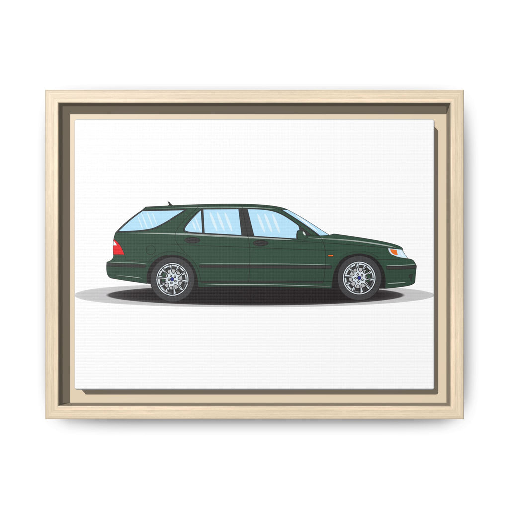 Saab 9-5 OG Aero Wagon Scarabe Green Art Print — Framed Matte Canvas Wall Decor