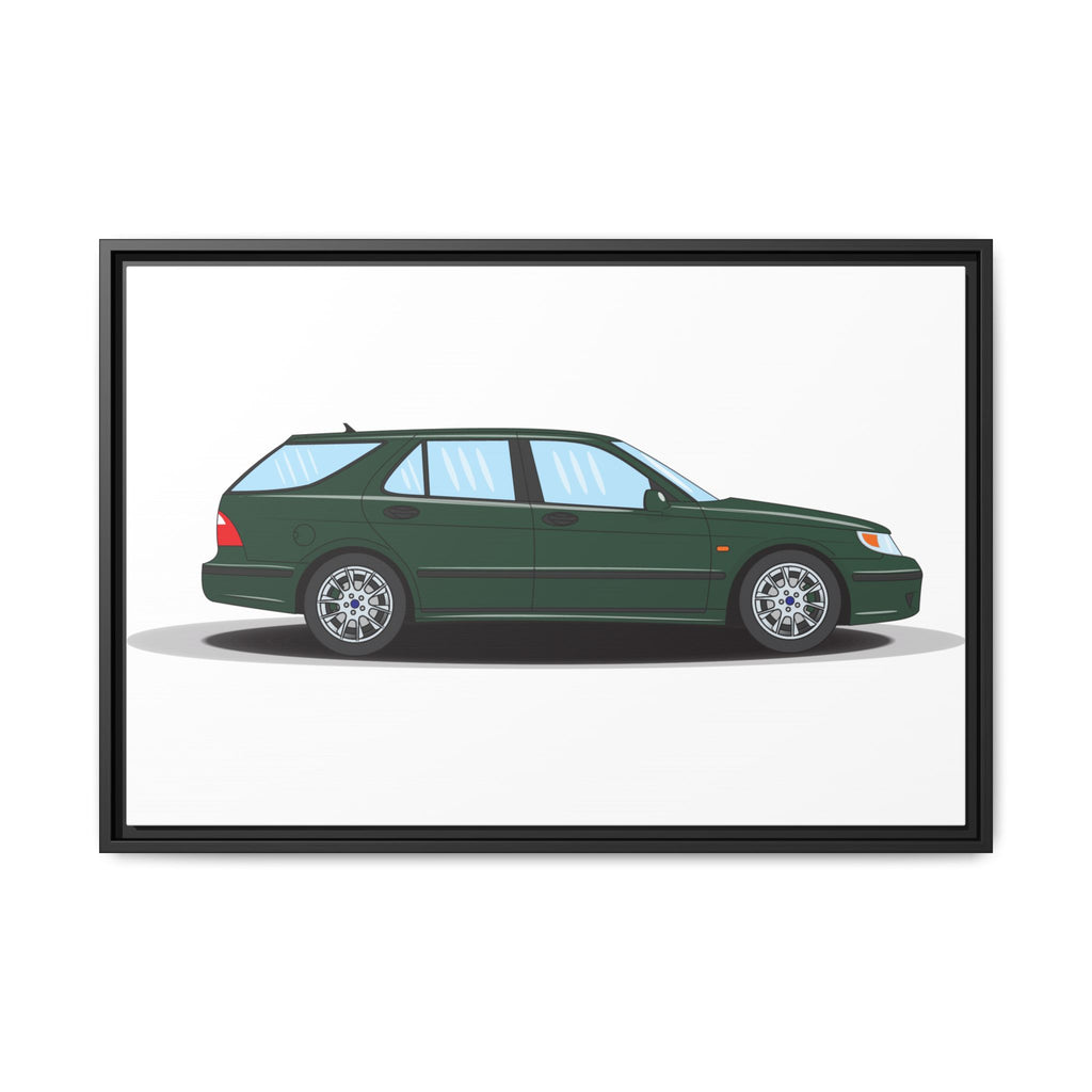 Saab 9-5 OG Aero Wagon Scarabe Green Art Print — Framed Matte Canvas Wall Decor
