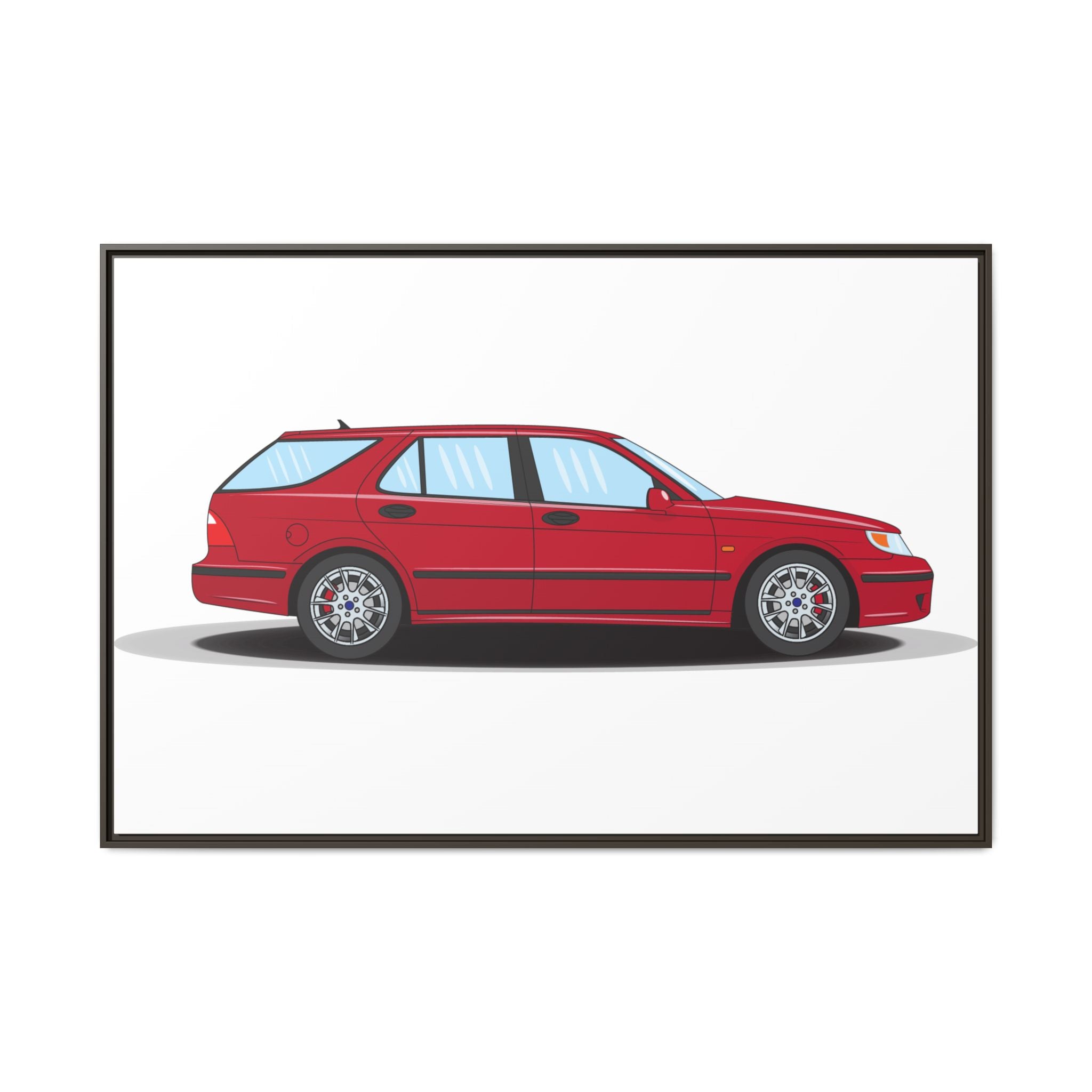Saab 9-5 OG Aero Wagon Laser Red Art Print — Framed Matte Canvas Wall Decor