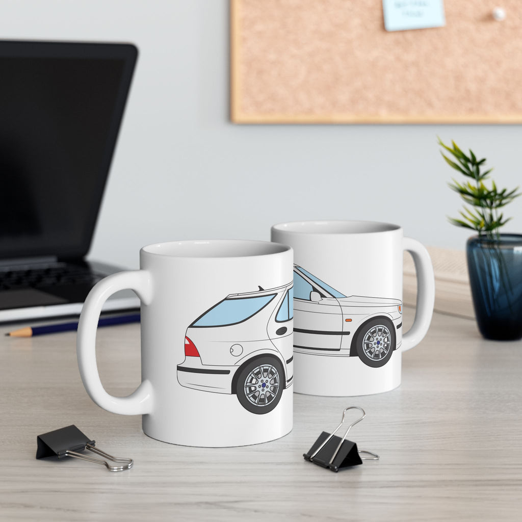 Saab 9-5 OG Aero Wagon Artic White — Ceramic Mug — Coffee Cup (11oz & 15oz)