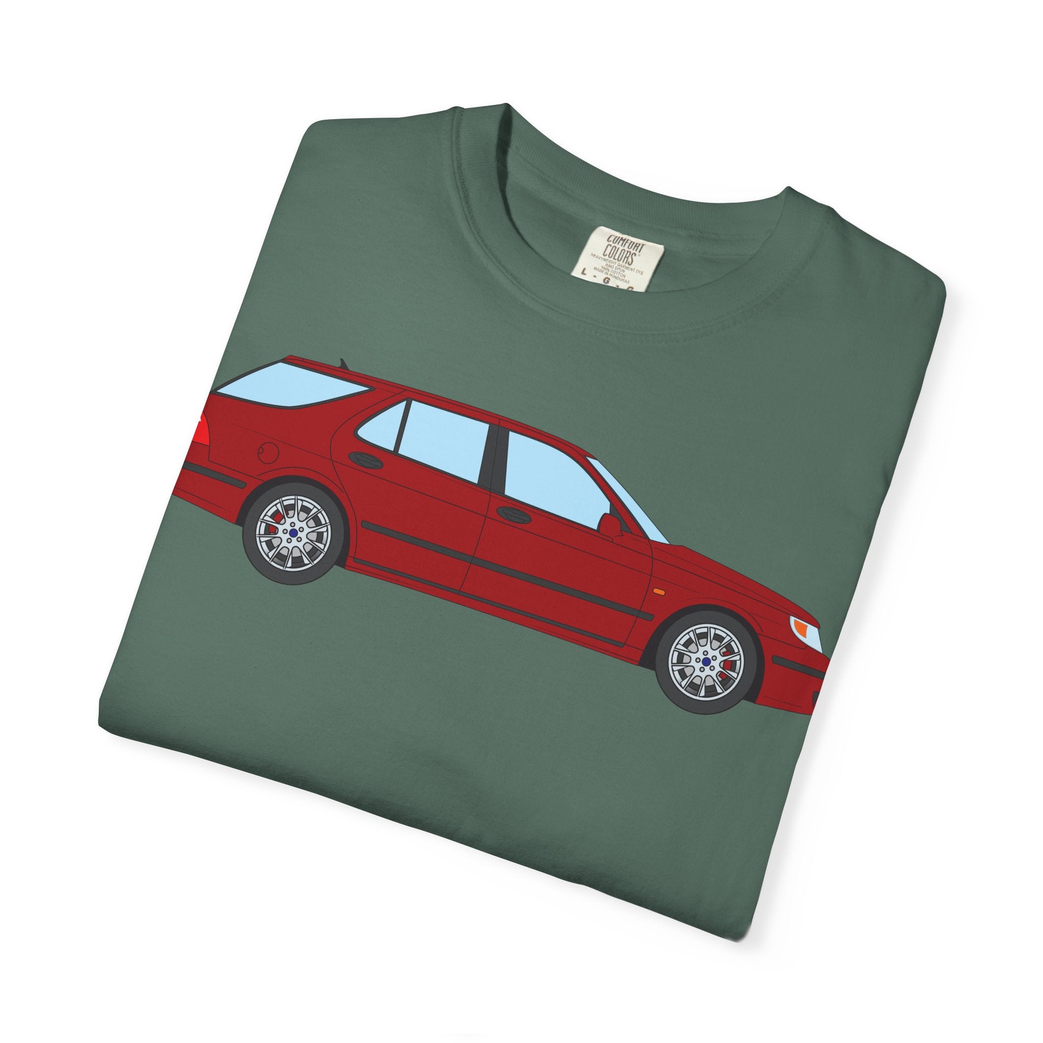 Saab 9-5 OG Aero Wagon Laser Red  — T-Shirt — Retro Car Graphic Tee