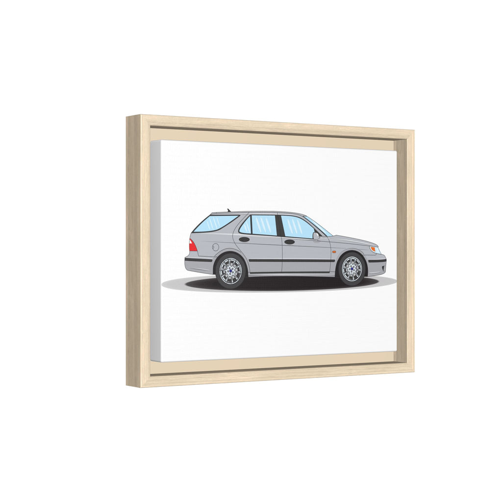 Saab 9-5 OG Aero Wagon Silver Metallic Art Print — Framed Matte Canvas Wall Decor