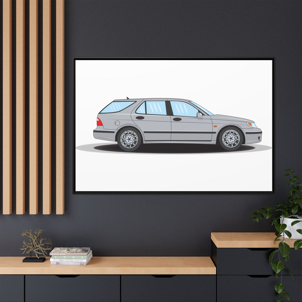 Saab 9-5 OG Aero Wagon Silver Metallic Art Print — Framed Matte Canvas Wall Decor