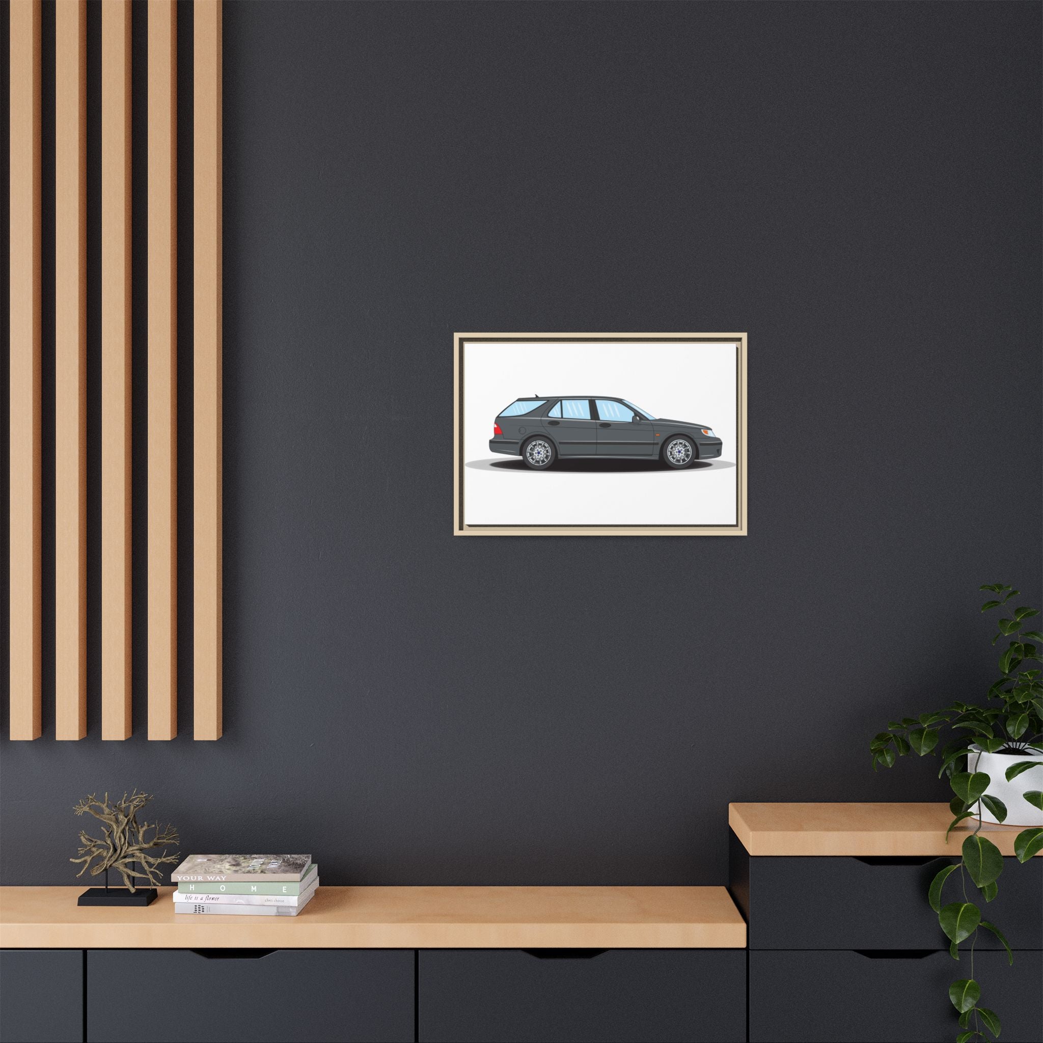 Saab 9-5 OG Aero Steel Grey Art Print — Framed Matte Canvas Wall Decor