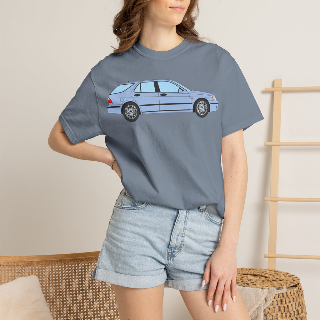 Saab 9-5 OG Aero Wagon Ice Blue  — T-Shirt — Retro Car Graphic Tee