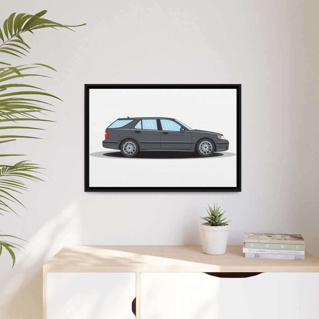 Saab 9-5 OG Aero Steel Grey Art Print — Framed Matte Canvas Wall Decor