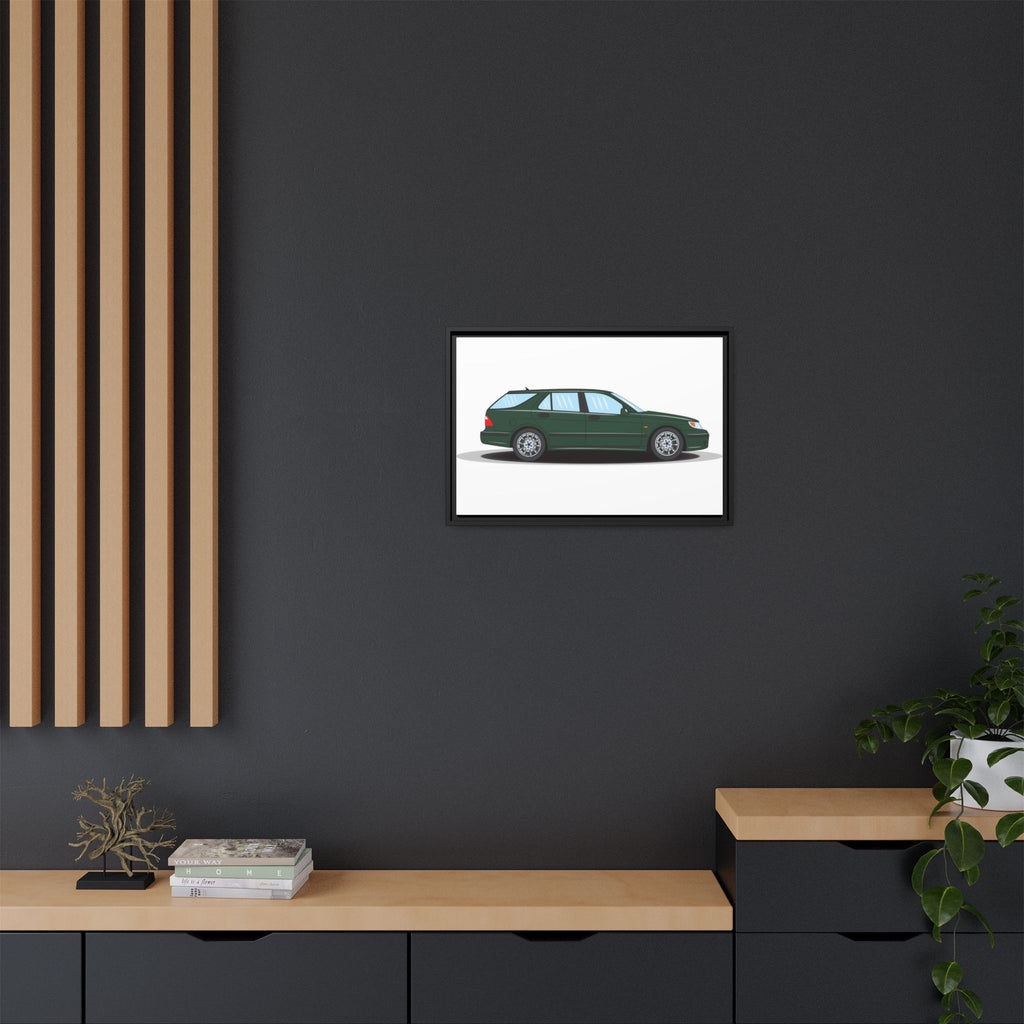 Saab 9-5 OG Aero Wagon Scarabe Green Art Print — Framed Matte Canvas Wall Decor
