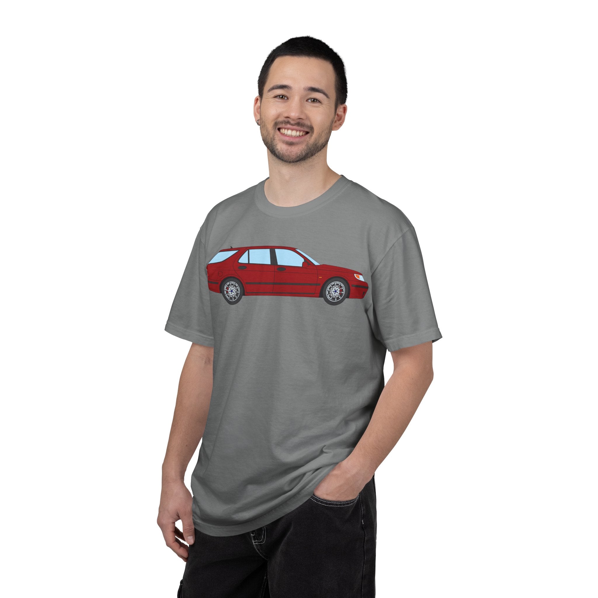 Saab 9-5 OG Aero Wagon Laser Red  — T-Shirt — Retro Car Graphic Tee