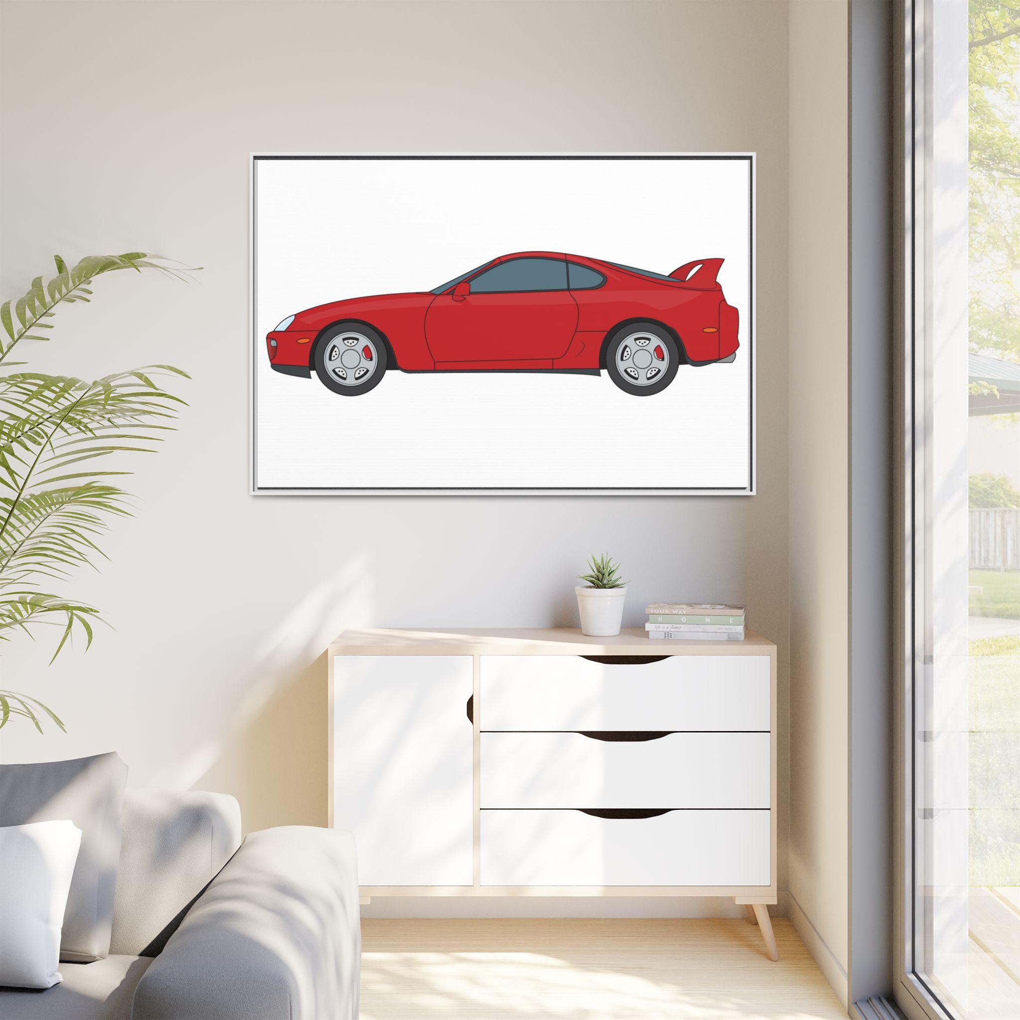 Toyota Supra MK4 Super Red ll Art Print — Framed Matte Canvas Wall Decor