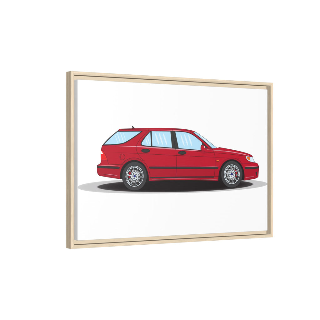 Saab 9-5 OG Aero Wagon Laser Red Art Print — Framed Matte Canvas Wall Decor