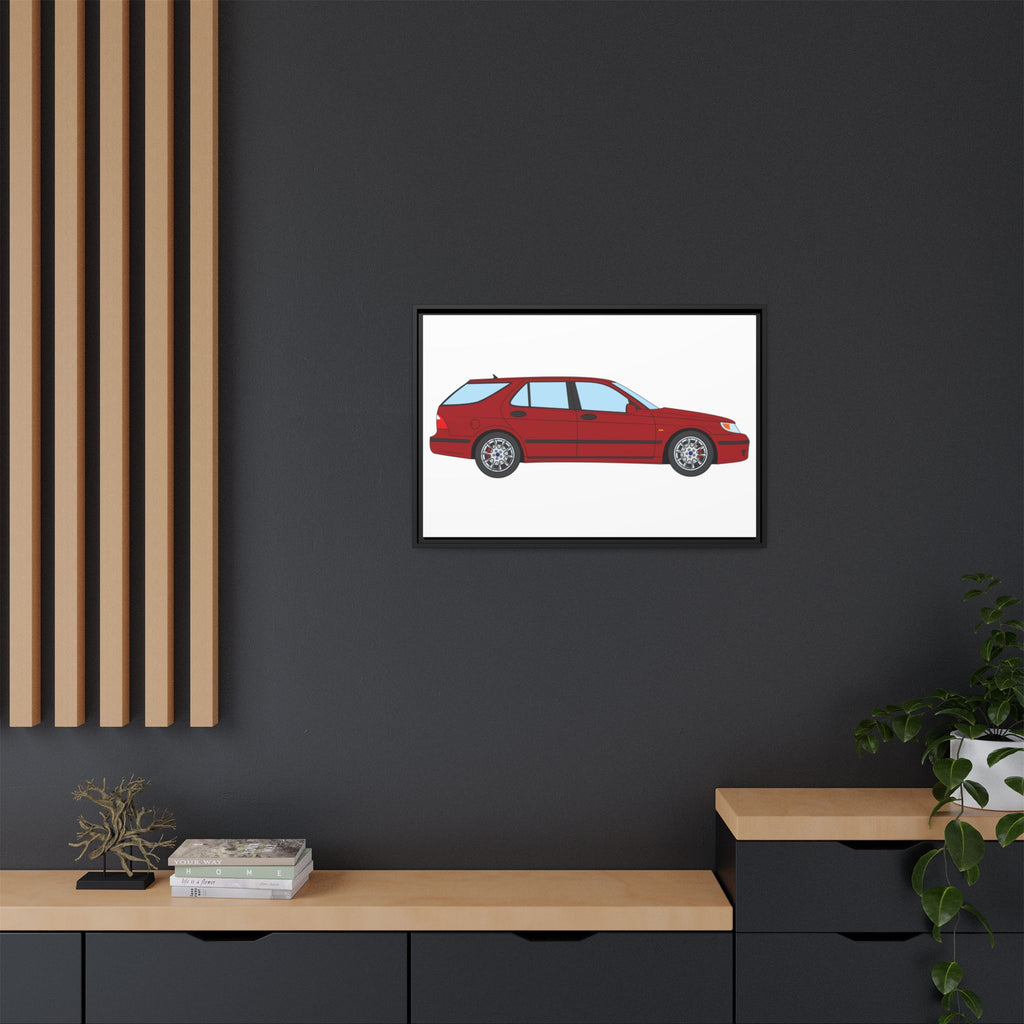 Saab 9-5 OG Aero Wagon — Laser Red Art Print — Framed Matte Canvas Wall Decor
