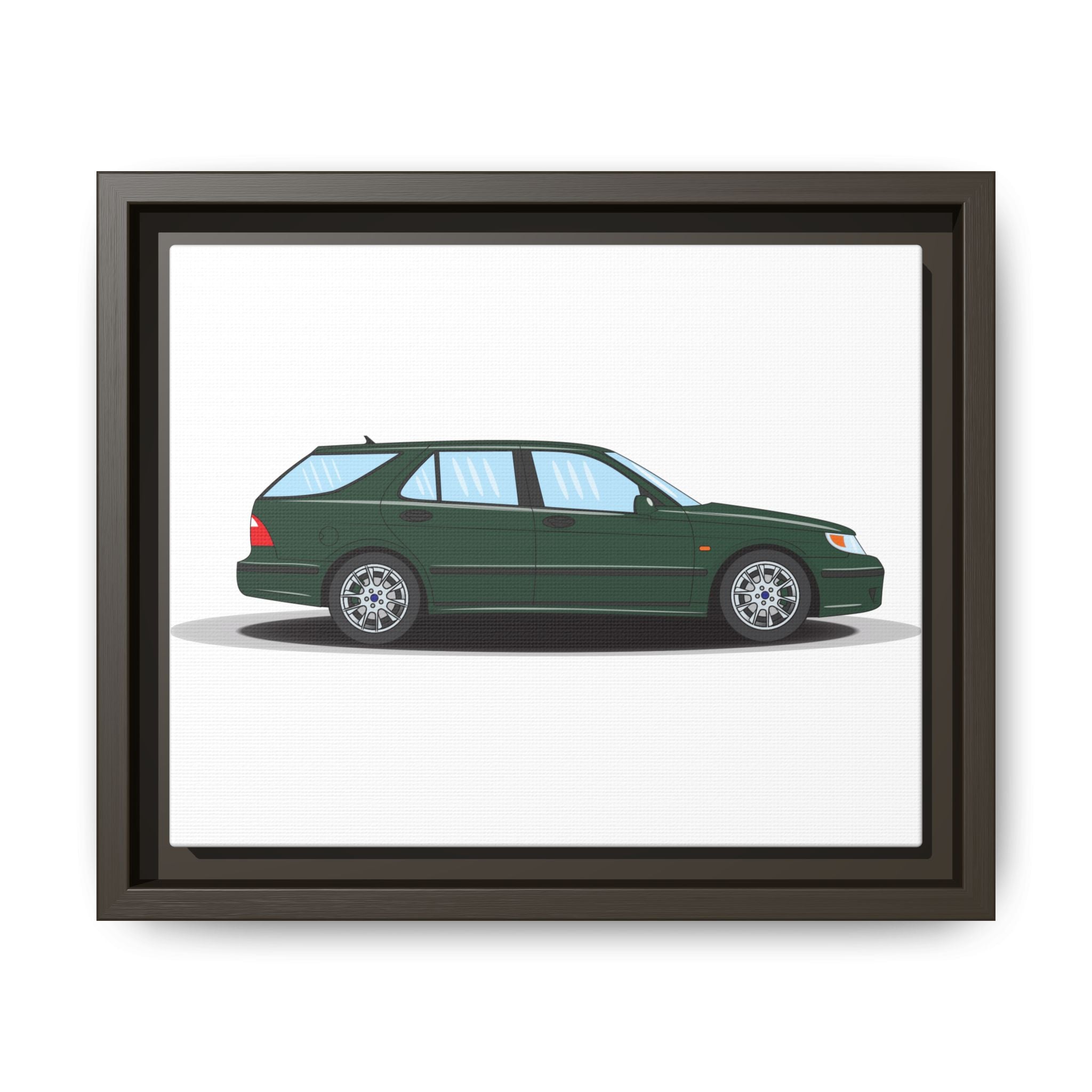 Saab 9-5 OG Aero Wagon Scarabe Green Art Print — Framed Matte Canvas Wall Decor