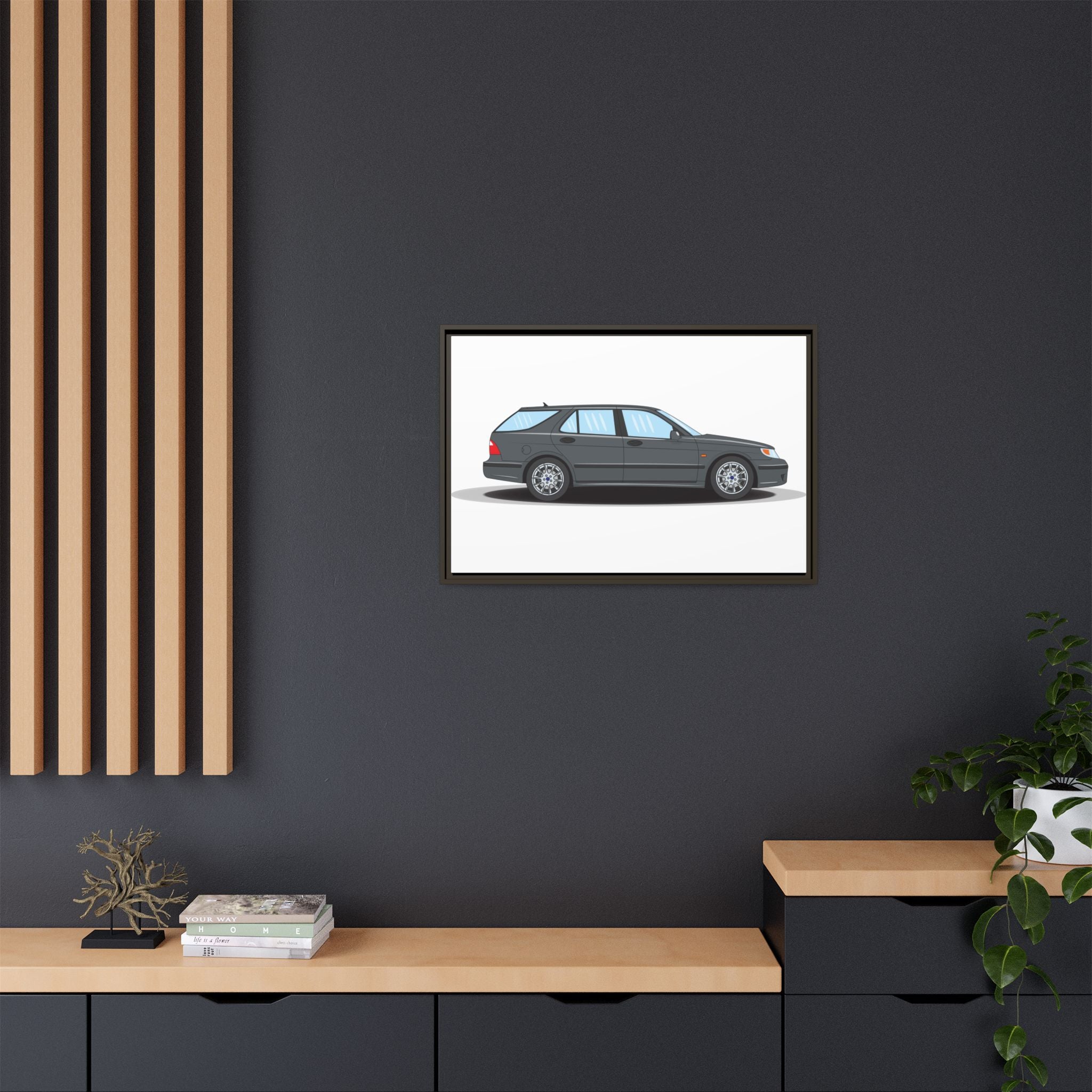 Saab 9-5 OG Aero Steel Grey Art Print — Framed Matte Canvas Wall Decor