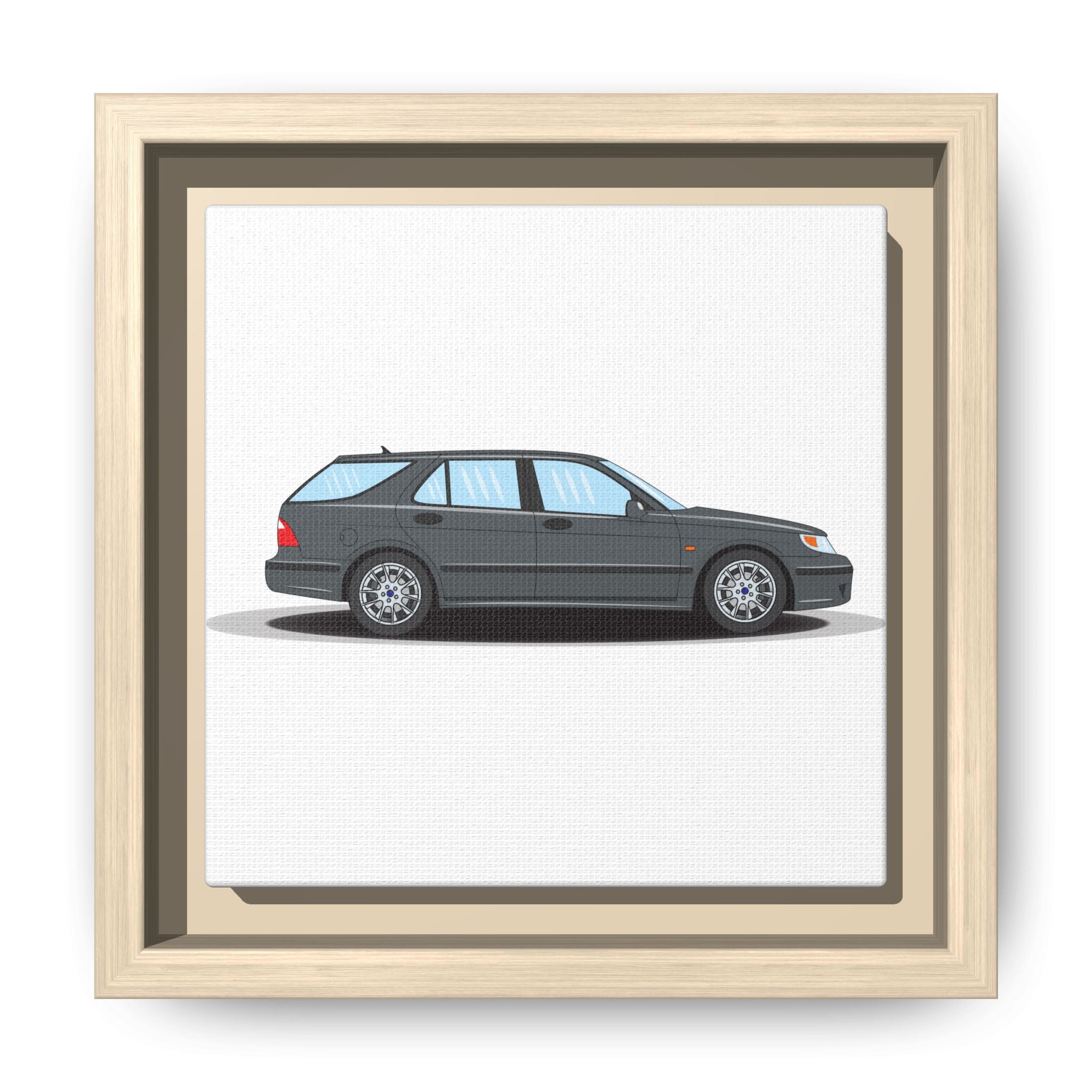 Saab 9-5 OG Aero Steel Grey Art Print — Framed Matte Canvas Wall Decor