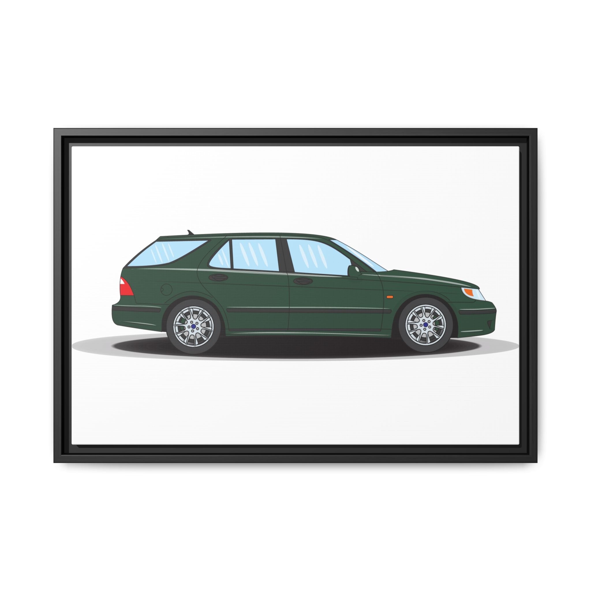 Saab 9-5 OG Aero Wagon Scarabe Green Art Print — Framed Matte Canvas Wall Decor